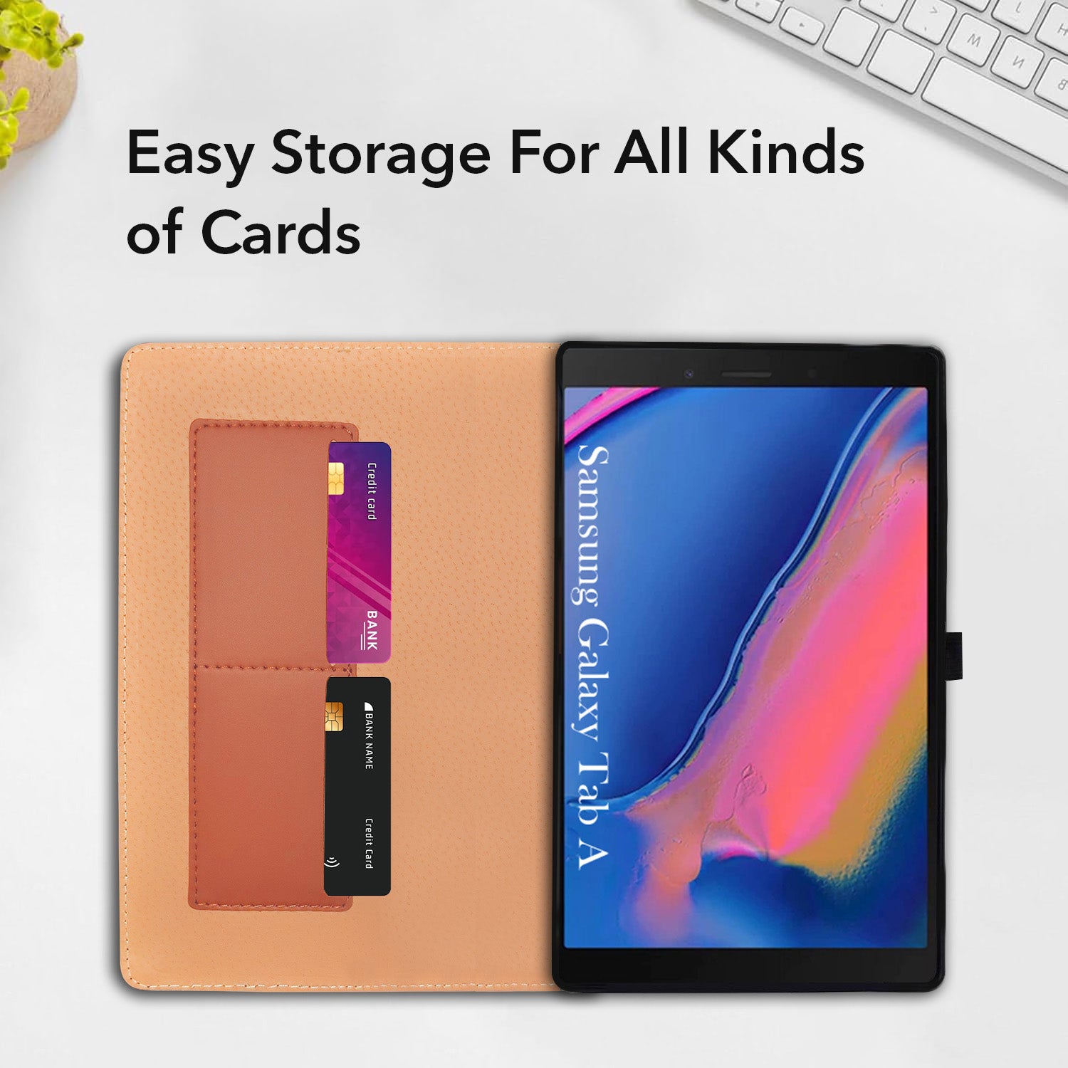 For Samsung Galaxy Tab A 8 Inch SM-T290/T295 Flip Case Cover Folio Cover(PU Matte Leather | Multi-Angle Smart Stand | Card Storage Slots | Silicone Back Pouch)