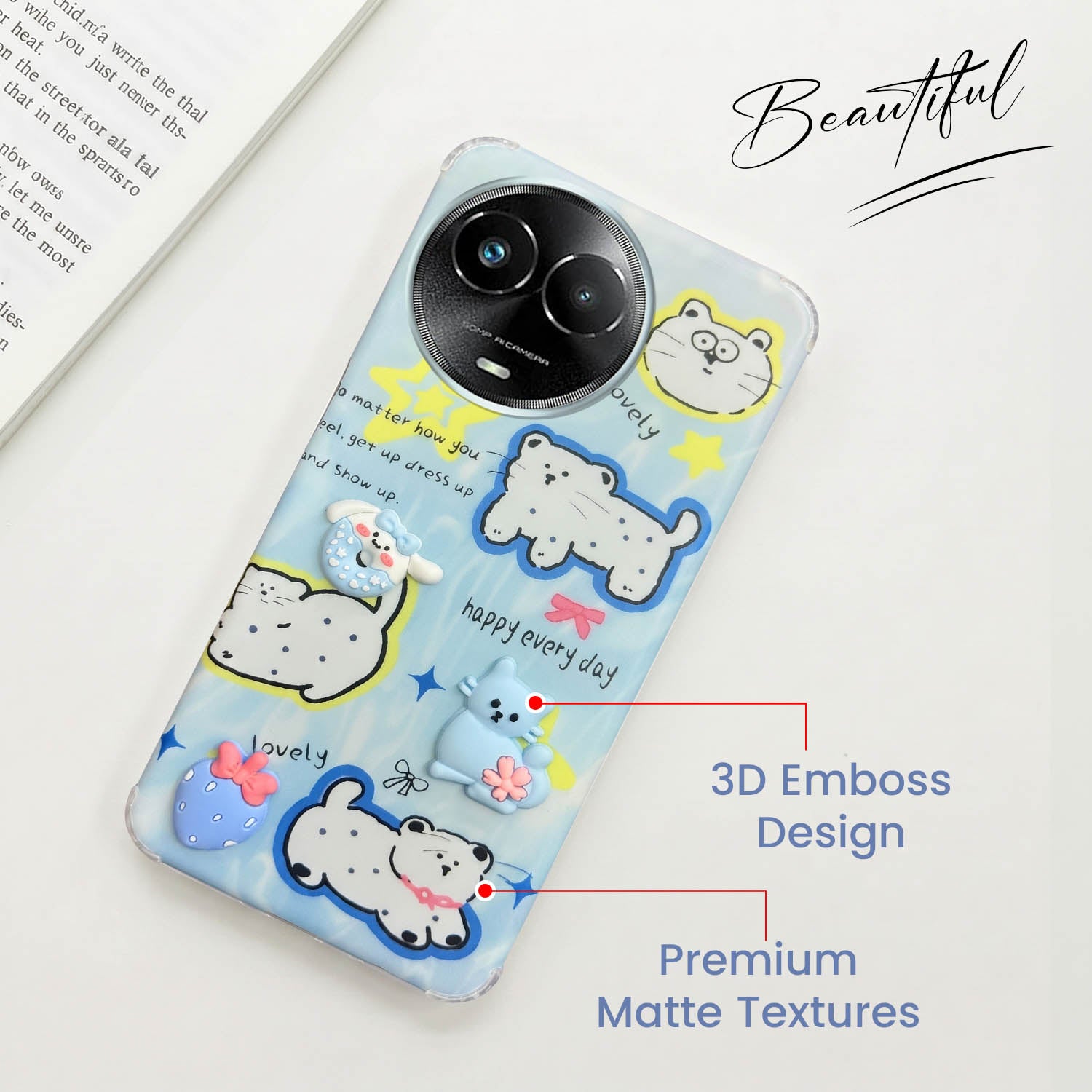 For Realme C67 Back Cover Case (3D Cute Cartoons | Hard Back Side Soft | Matte Premium Finish | HD Printing)