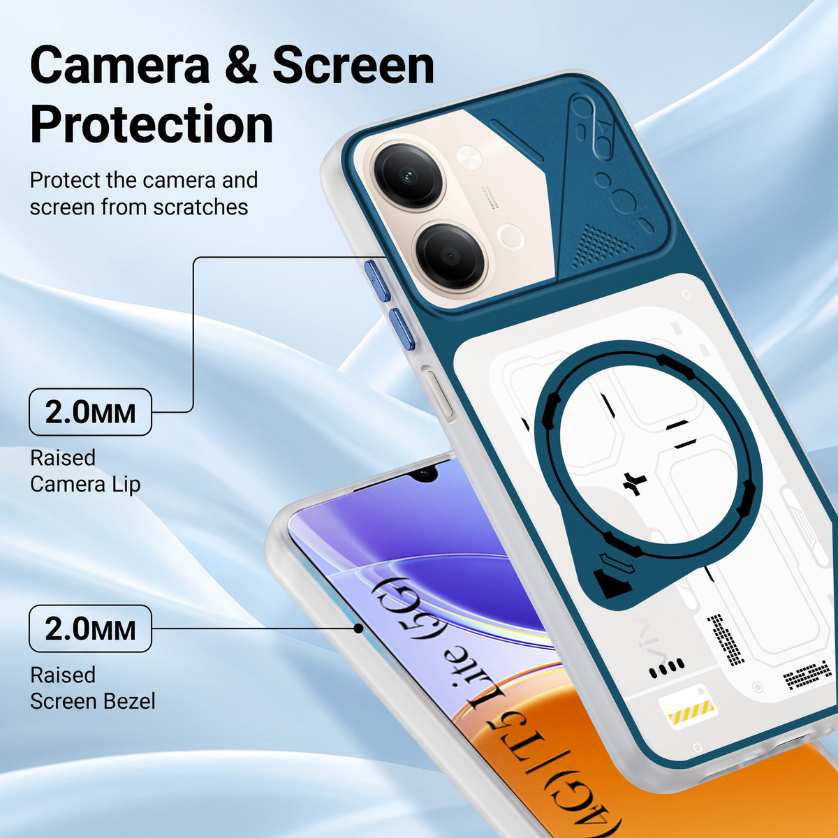 For Vivo Y05 4G | Vivo T5 Lite 5G Metallic Back Cover Case (Metallic Camera Protection & Buttons | Translucent Milky Shade | Hard Polycarbonate)