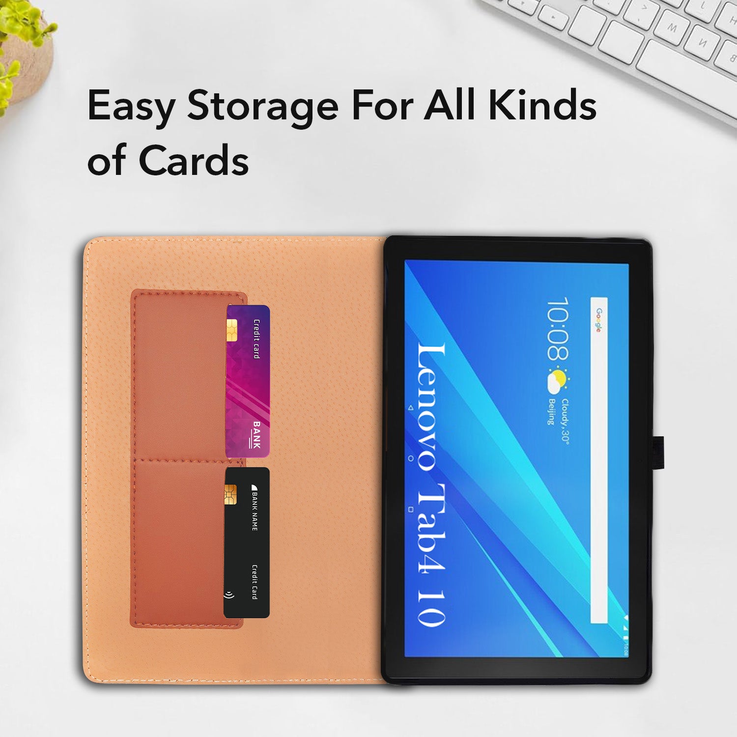 For Lenovo TAB 4 10 Inch TB-X304L Flip Cover Folio Cover (PU Leather | Multi-Angle Smart Stand | Card Storage Slots | Silicone Back Pouch)