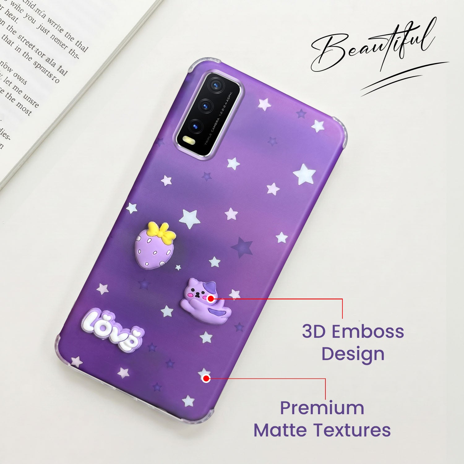 For Vivo Y20 | Y20i Back Cover Case (3D Cute Cartoons | Hard Back Side Soft | Matte Premium Finish | HD Printing)