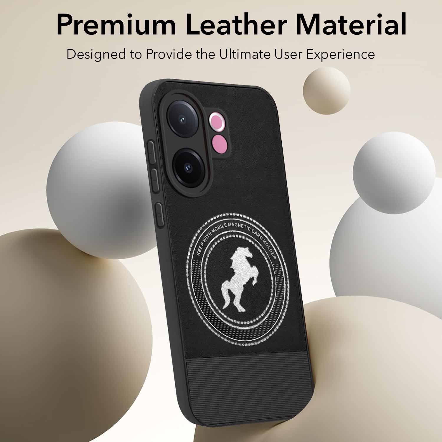 For Vivo V60e Back Cover Case PU Leather Finish (Professional Minimalist Texture | MagSafe Compatile | Camera Protection | Sleek Sober Formal)