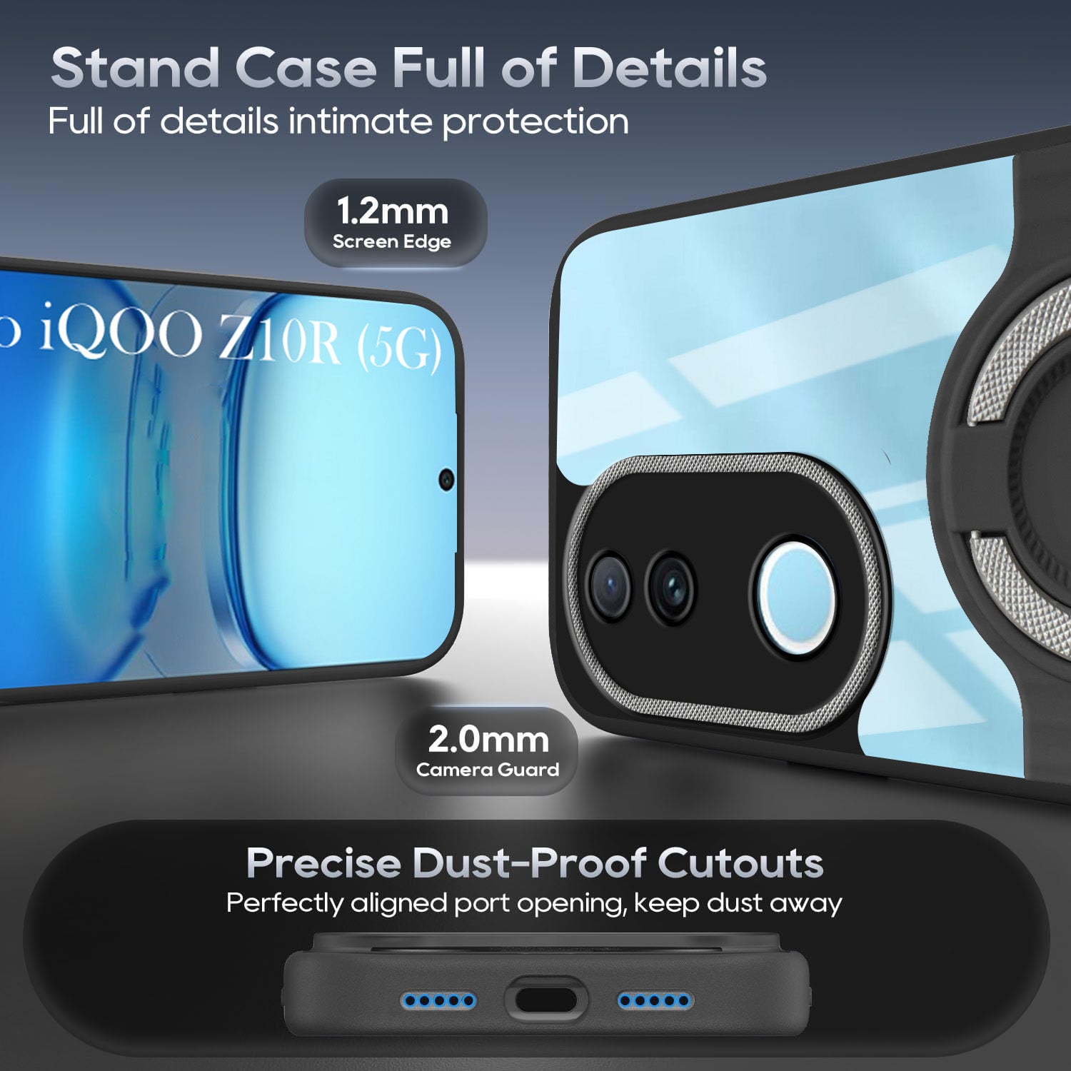 For Vivo iQOO Z10R Back Cover Case with stand (Built-in Ring Holder Kickstand | Lifetime Anti Yellow | Camera Protection)
