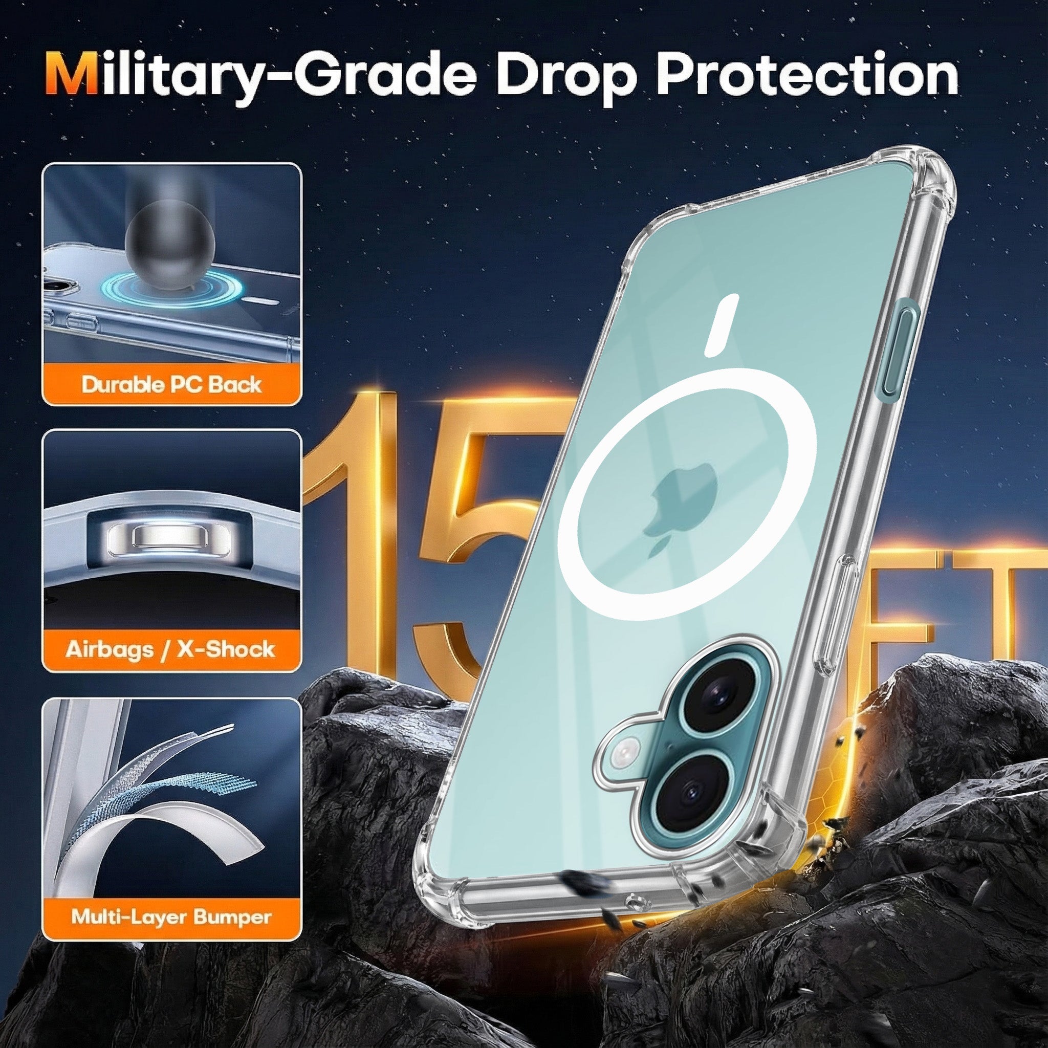 For Apple iPhone 16 Back Cover Shockproof Crystal-Clear (Magsafe Wireless Support | Drop & Camera Protection | Hard Polycarbonate)