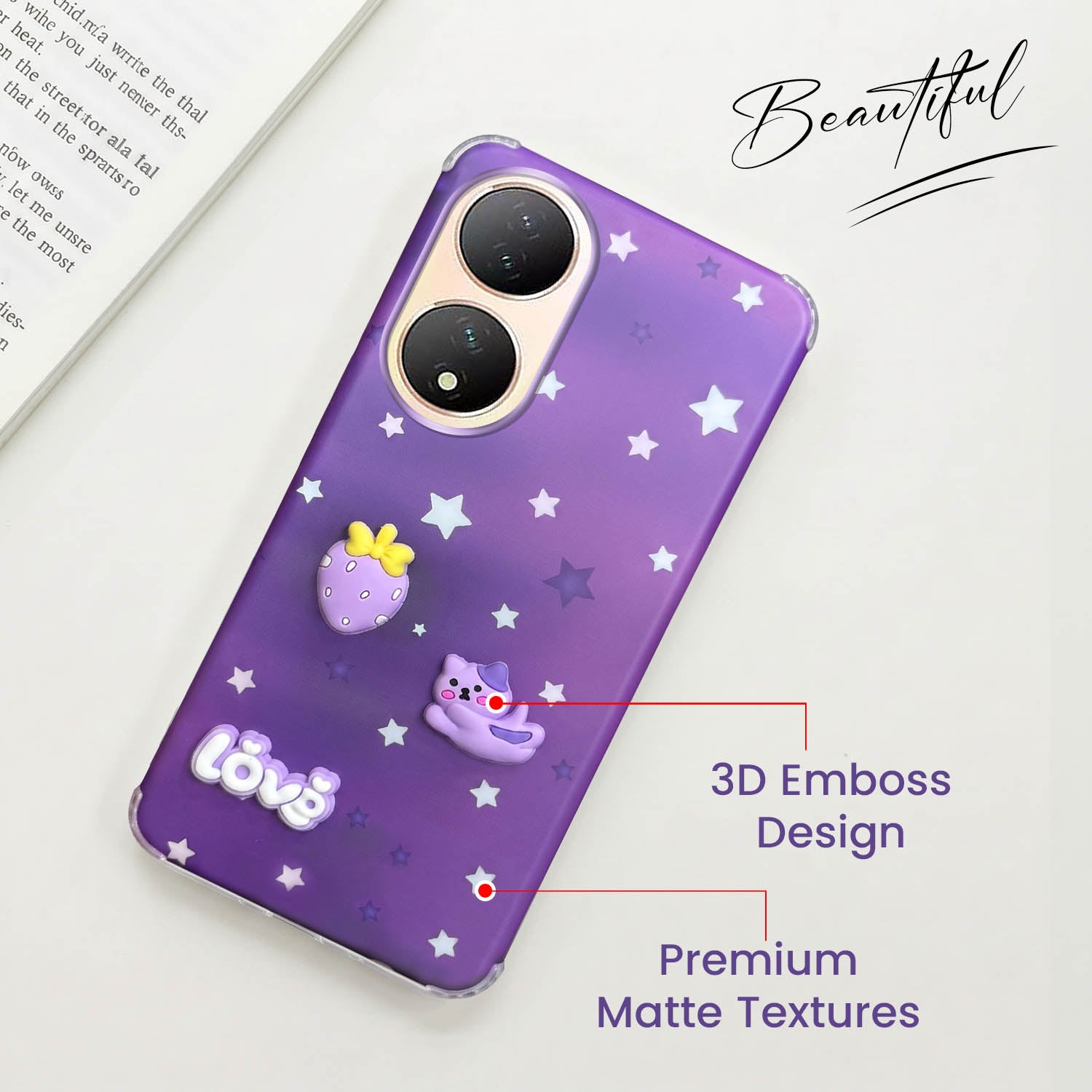 For Vivo Y100 Back Cover Case (3D Cute Cartoons | Hard Back Side Soft | Matte Premium Finish | HD Printing)