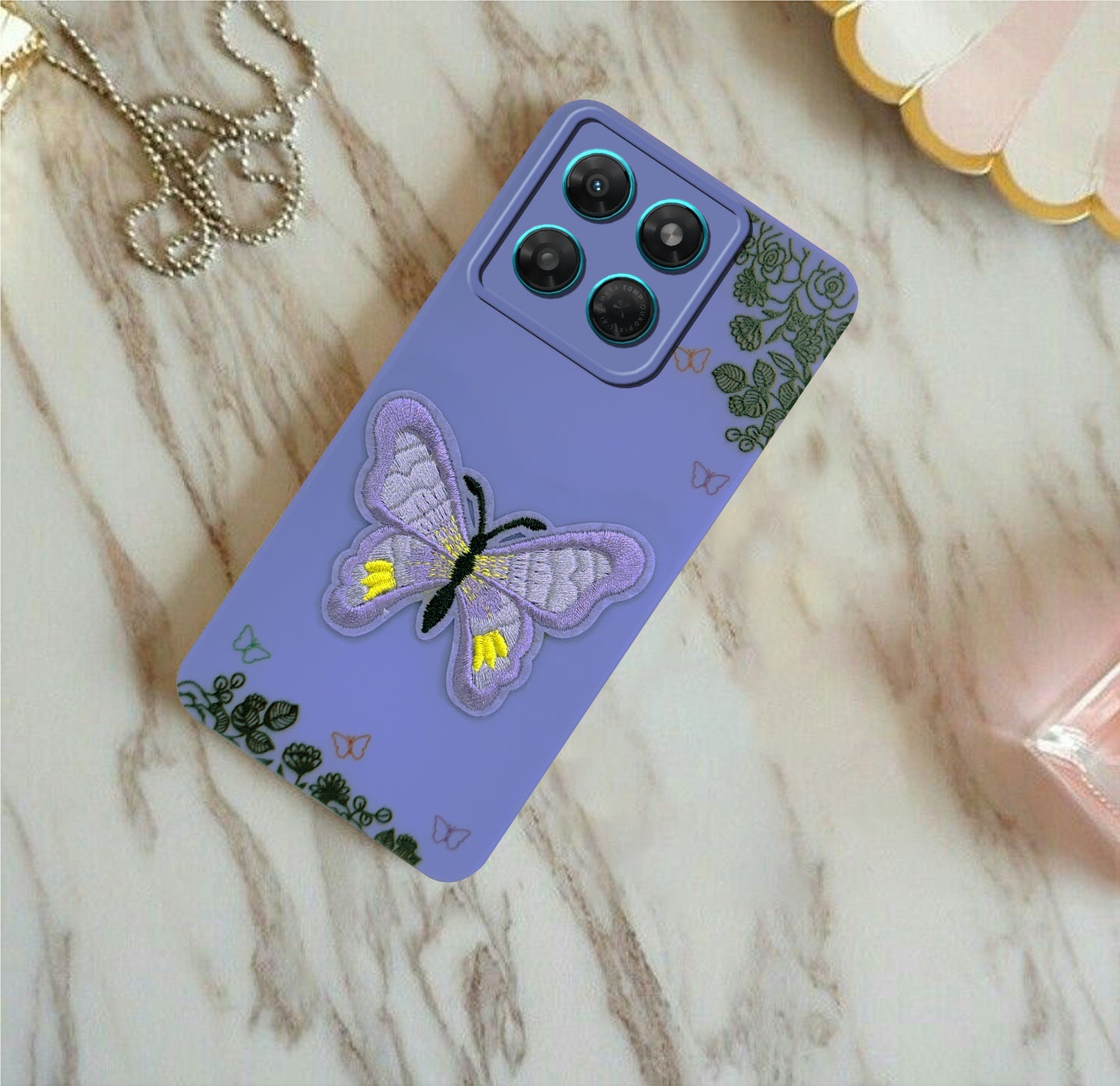 For Motorola Moto G37 Back Cover Case (Soft Butterfly Embroidery | Women Teen Girls | Camera Protection| Matte Silicone)