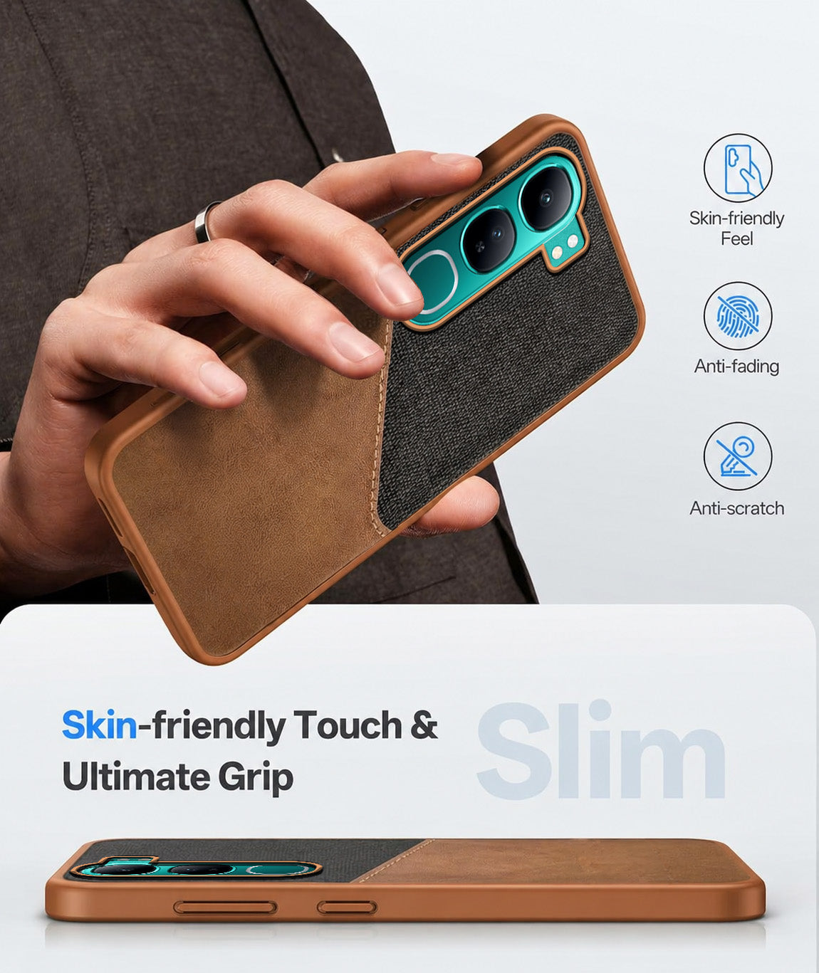 For Vivo Y300 Back Cover Case (Dual PU Leather Stitch | Professional Minimalist | Soft and Flexible)