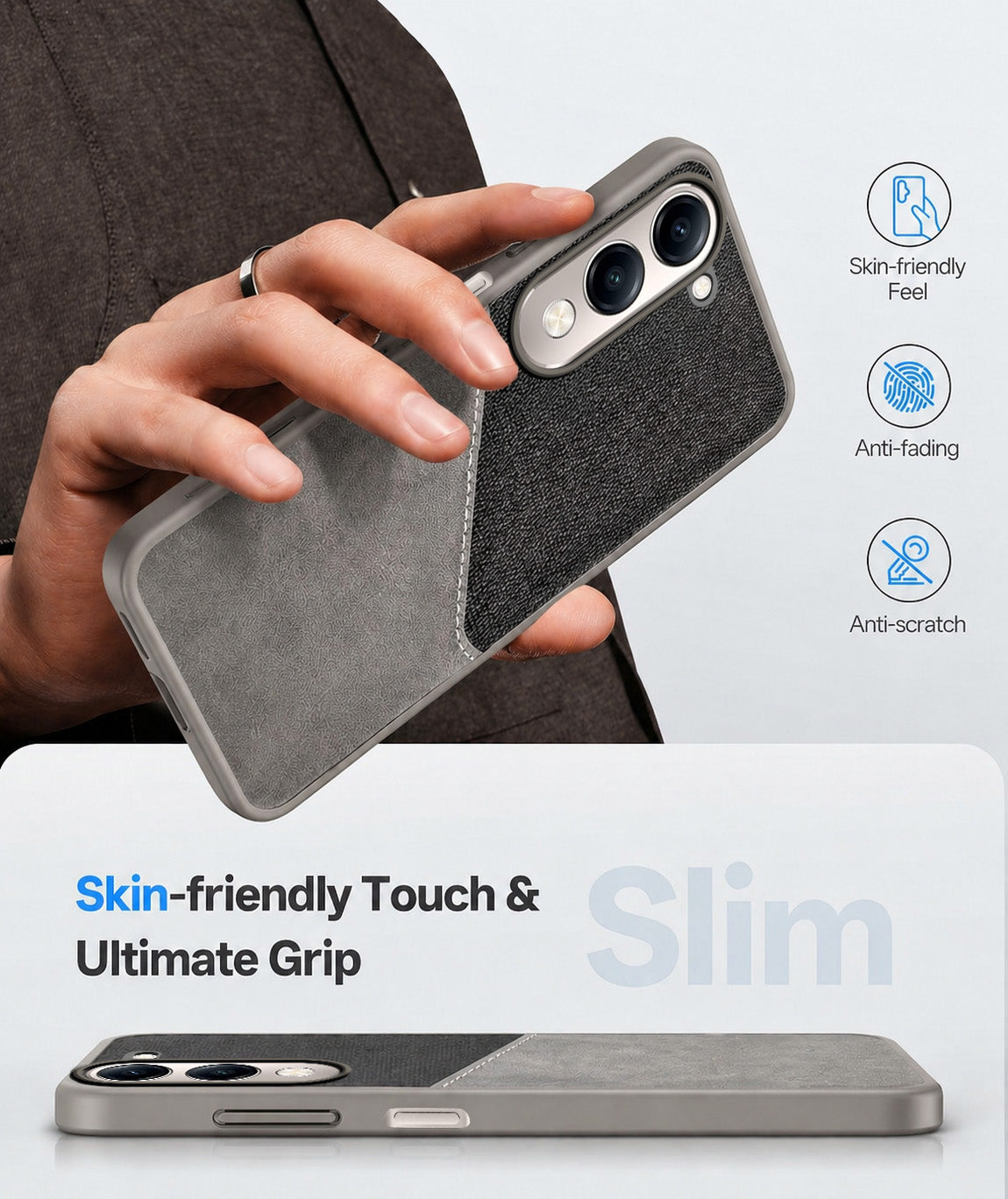For Vivo Y19 | Vivo Y19e | Vivo T4 Lite Back Cover Case (Dual PU Leather Stitch | Professional Minimalist | Soft and Flexible)