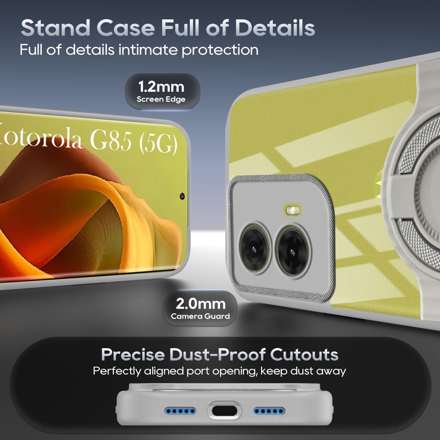 For Motorola Moto G85 5G Back Cover Case with stand (Built-in Ring Holder Kickstand | Lifetime Anti Yellow | Camera Protection)