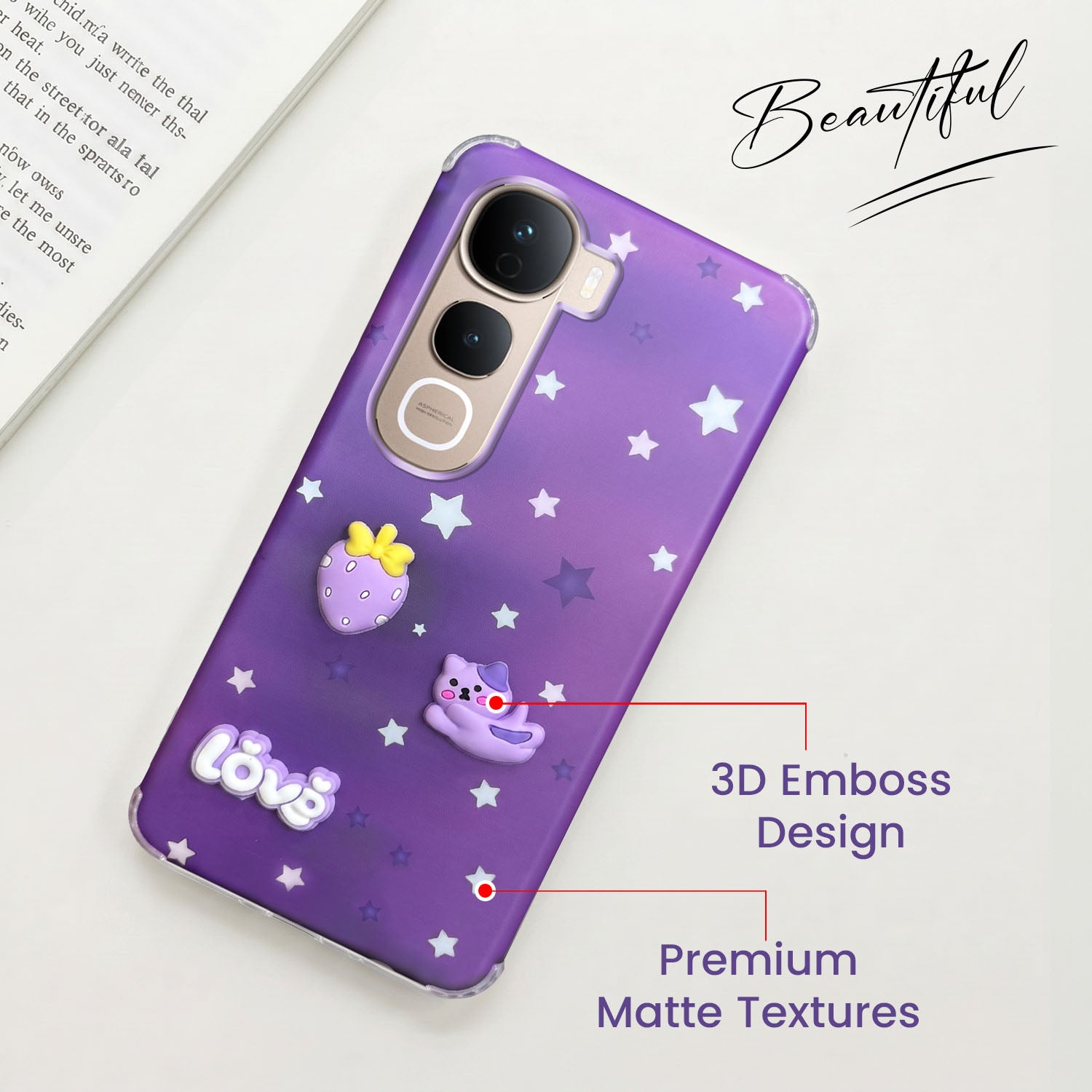For Vivo Y400 Pro Back Cover Case (3D Cute Cartoons | Hard Back Side Soft | Matte Premium Finish | HD Printing)