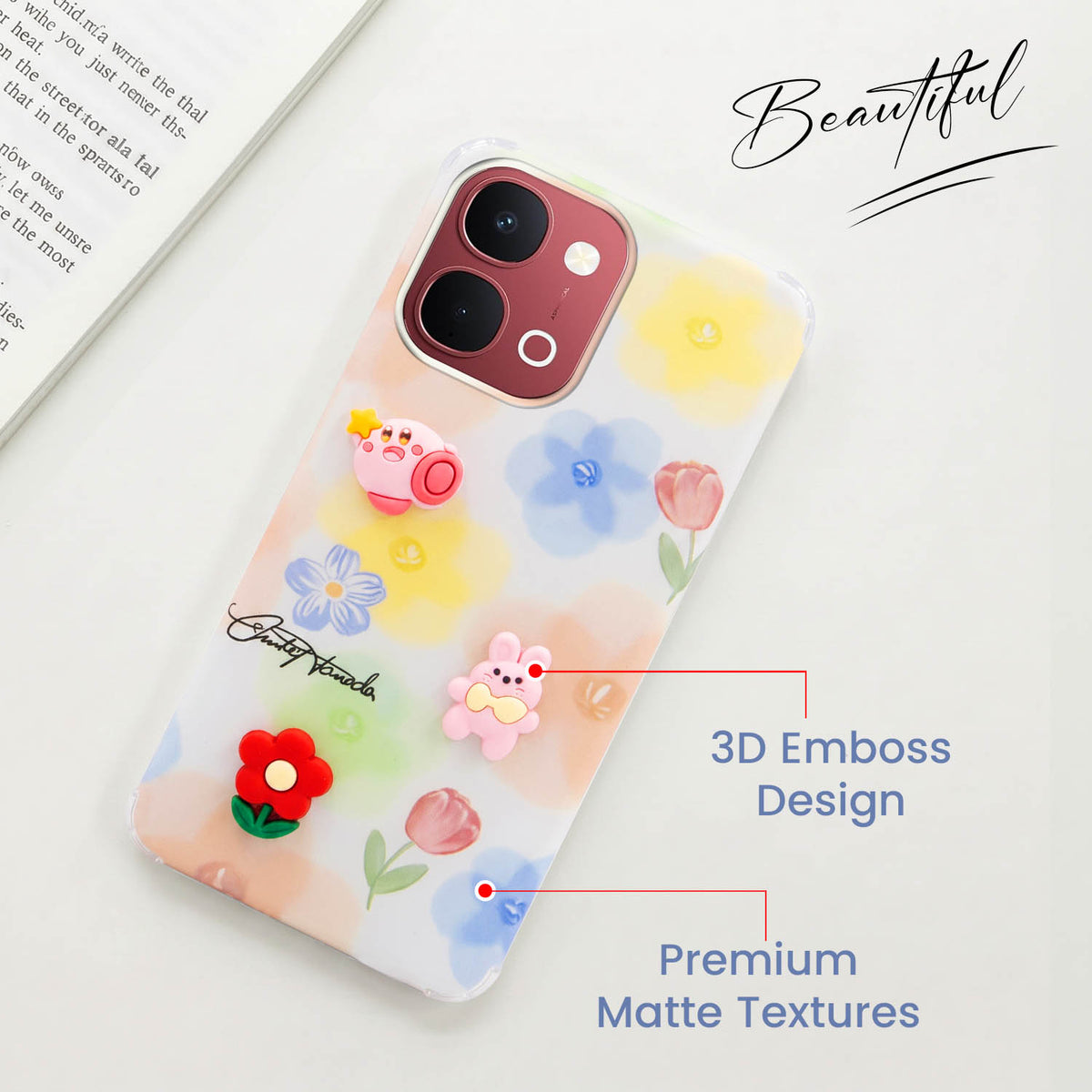 For Vivo Y31T 5G Back Cover Case (3D Cute Cartoons | Hard Back Side Soft | Matte Premium Finish | HD Printing)
