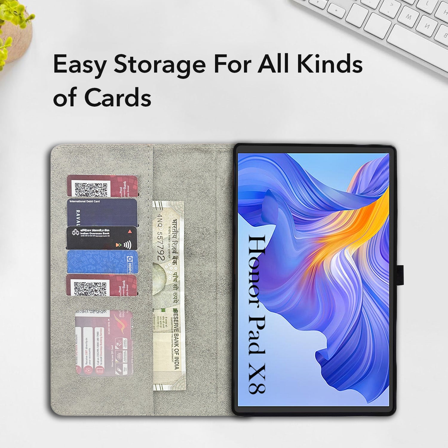 For Flip Cover Folio Case Honor Pad X8 10 Inch AGM3-W09HN (PU Matte Leather | Multi-Angle Smart Stand | Card Storage Slots | Silicone Back Pouch)