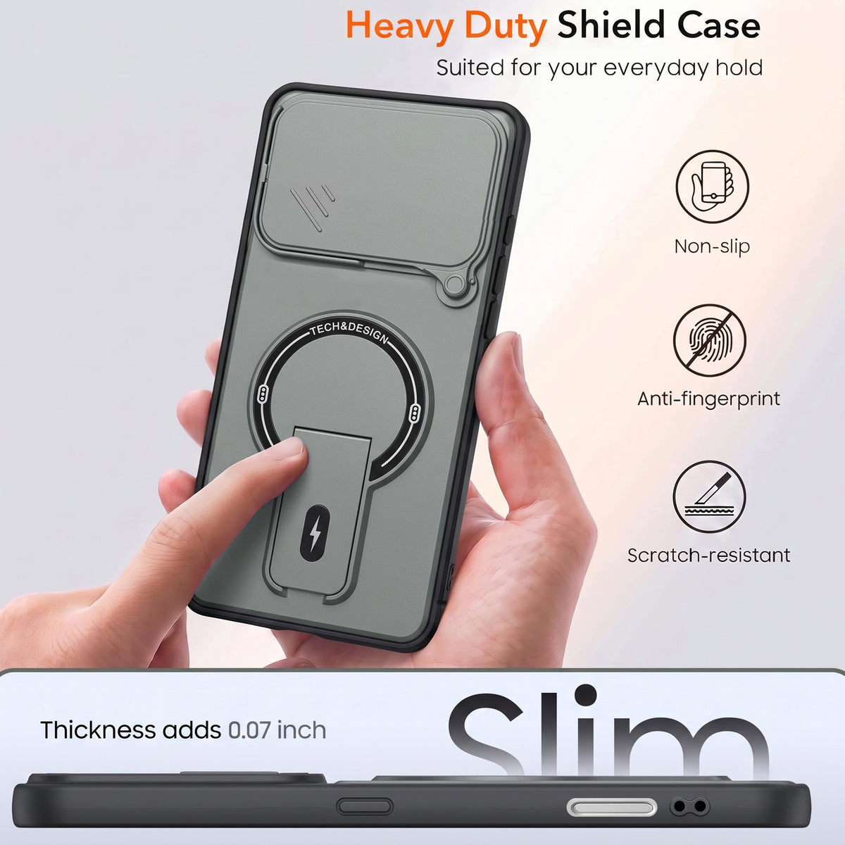 For Apple iPhone 17 Pro Back Case Cover Metallic (Hybrid Armor Kickstand | Sliding Shutter Camera Protection | MagSafe Compatible)