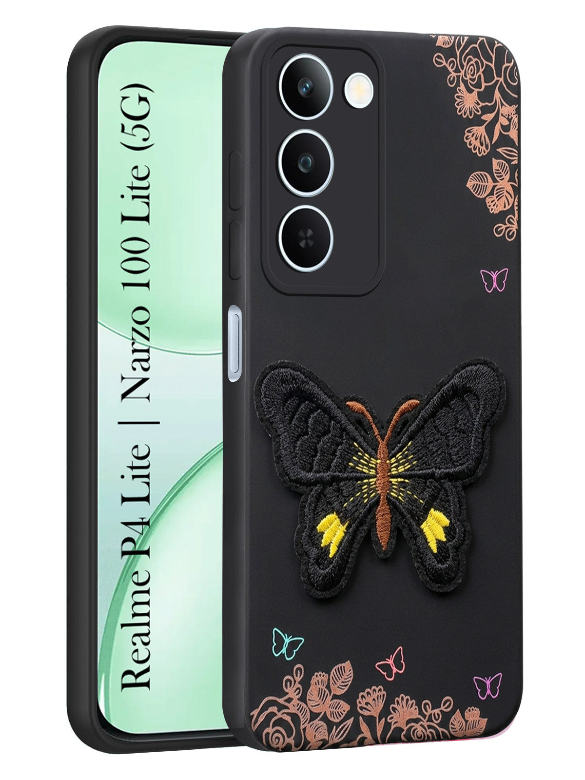 For Realme P4 Lite 5G | Realme Narzo 100 Lite 5G Back Cover Case (Soft Butterfly Embroidery | Women Teen Girls | Camera Protection| Matte Silicone)
