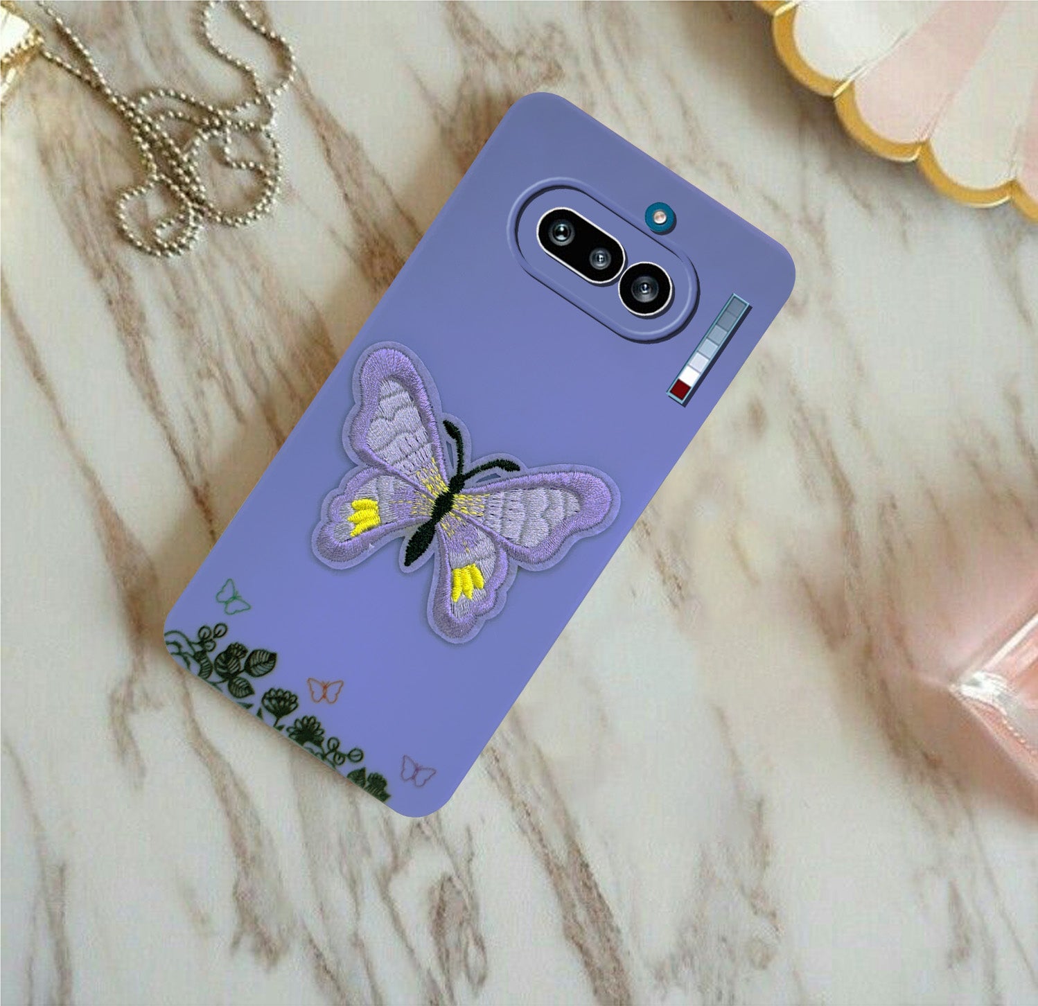 For Nothing Phone 4A 5G Back Cover Case (Soft Butterfly Embroidery | Women Teen Girls | Camera Protection| Matte Silicone)