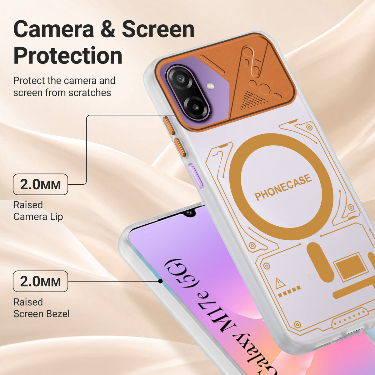 For Samsung Galaxy M17e Metallic Back Cover Case (Metallic Camera Protection & Buttons | Translucent Milky Shade | Hard Polycarbonate)