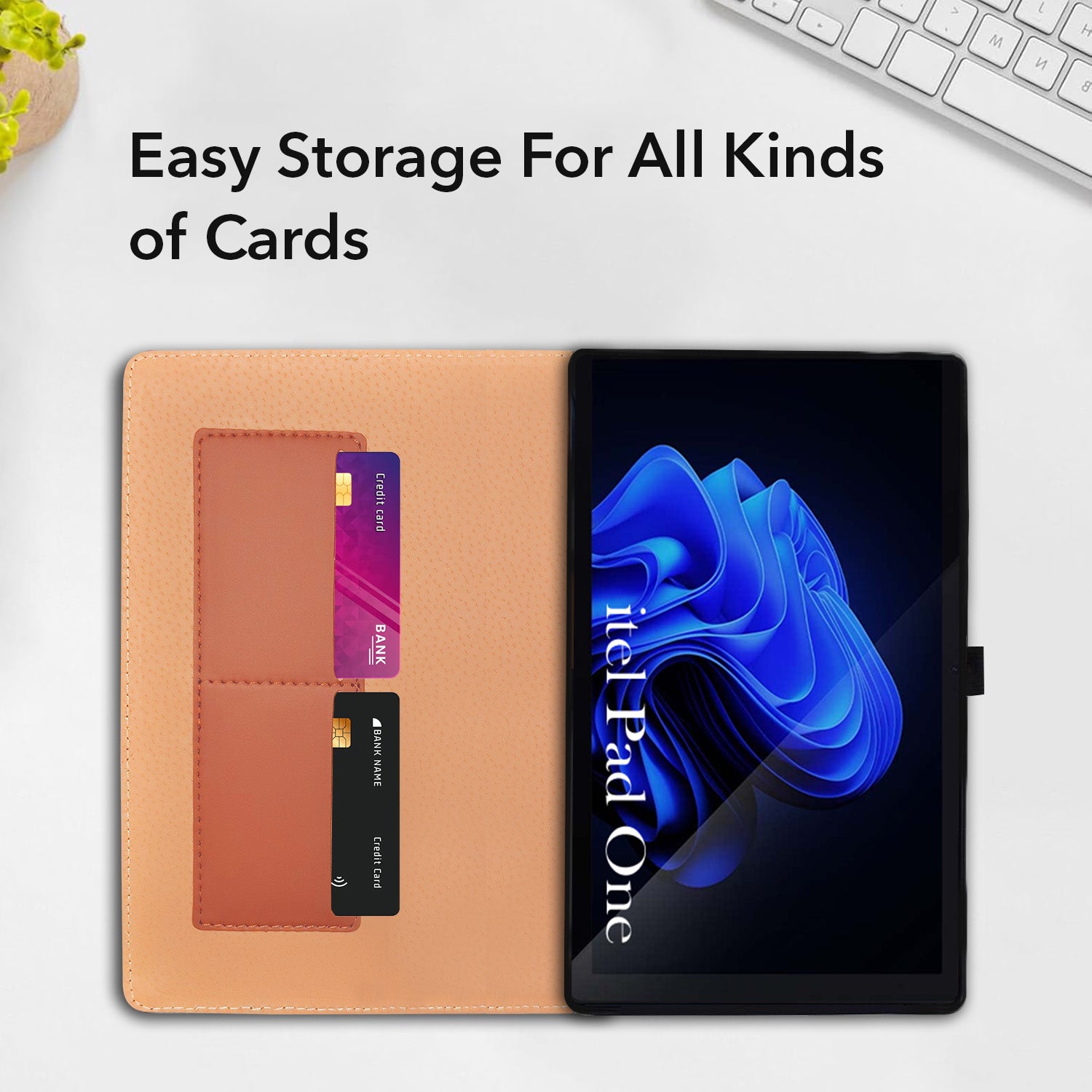 For Itel Pad One 10 Inch Flip Cover Folio Cover (PU Leather | Multi-Angle Smart Stand | Card Storage Slots | Silicone Back Pouch)