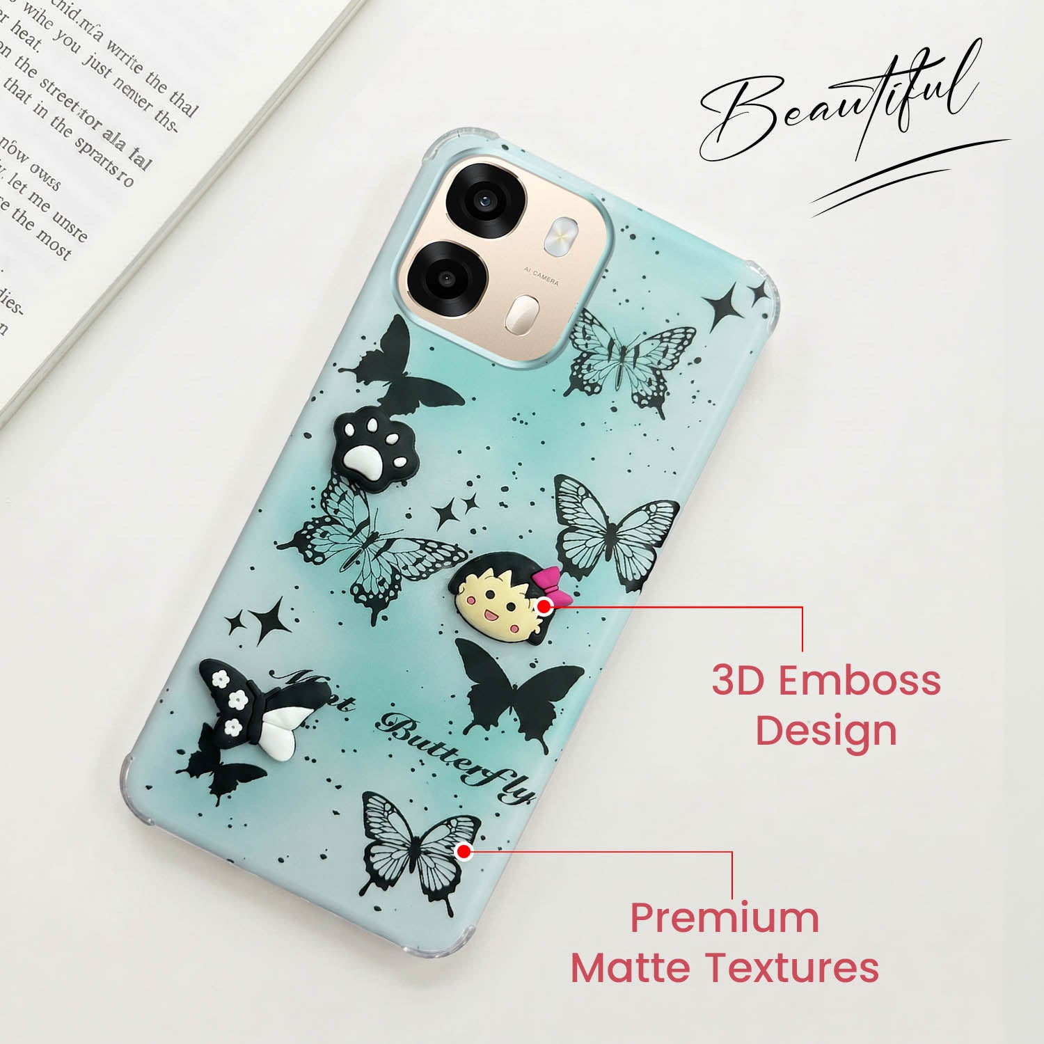 For Oppo A6 Pro Back Cover Case (3D Cute Cartoons | Hard Back Side Soft | Matte Premium Finish | HD Printing)