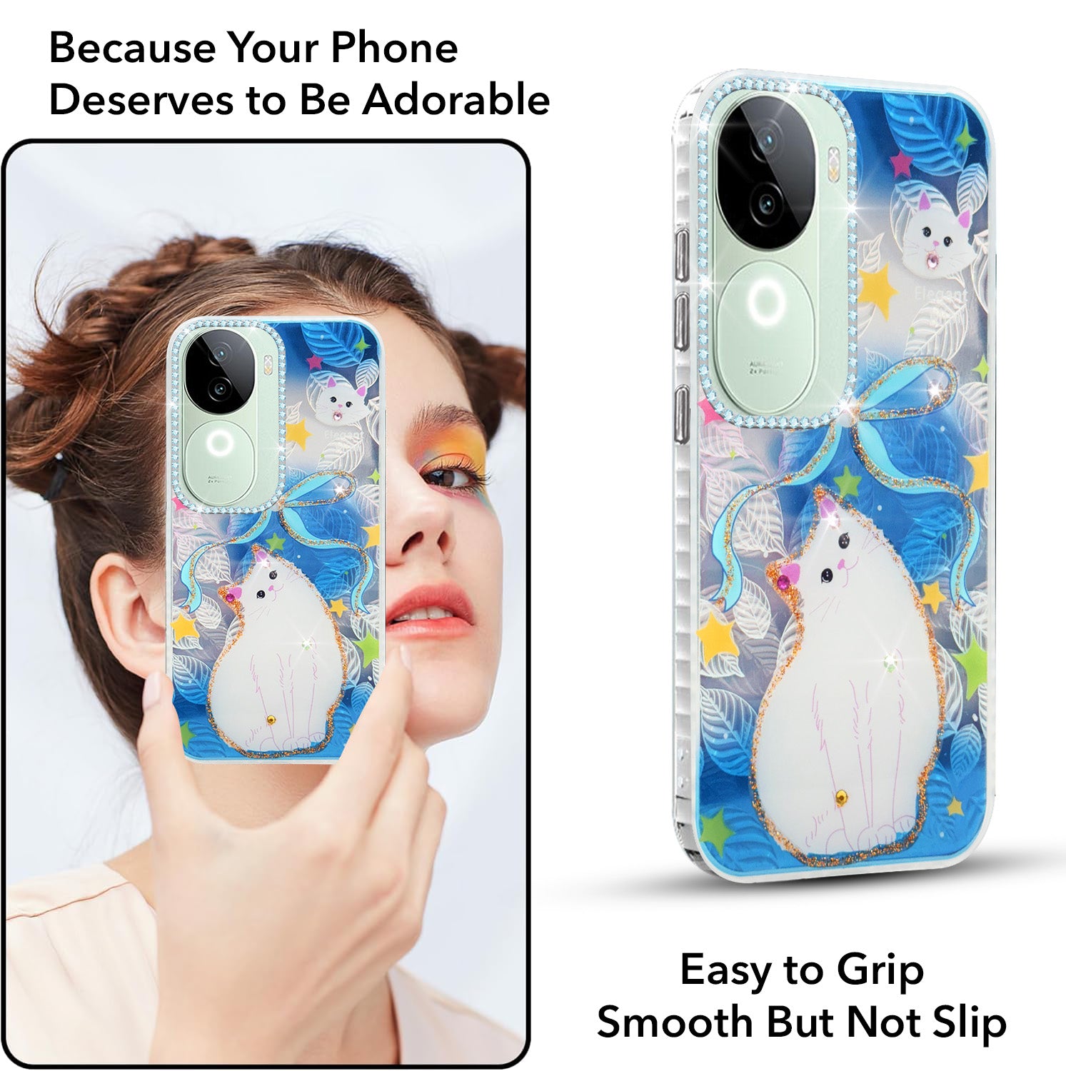 For Vivo iQOO Z9s  Back Cover Case (Luxury Floral Glitter Cute Butterfly | Diamond Studded Camera Bump | Girls & Women Design)
