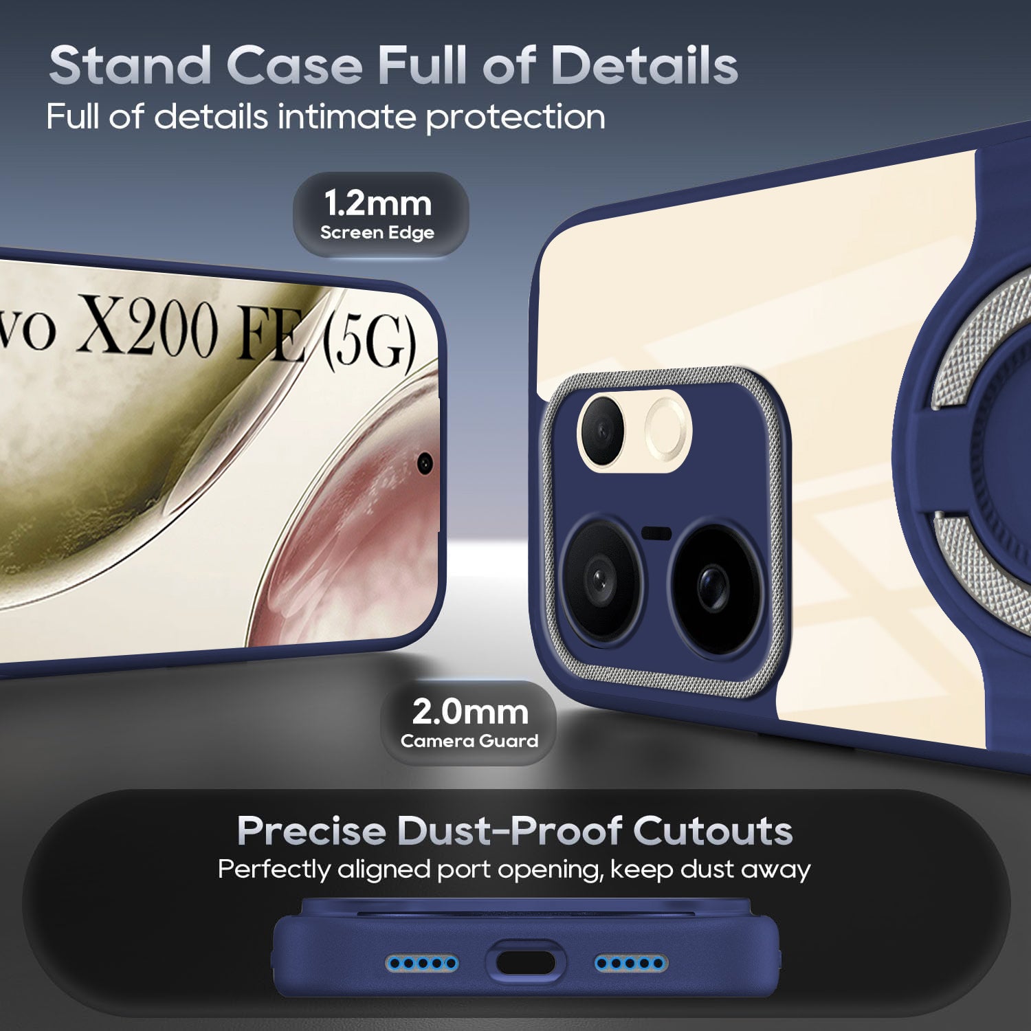 For Vivo X200 FE Back Cover Case with stand (Built-in Ring Holder Kickstand | Lifetime Anti Yellow | Camera Protection)
