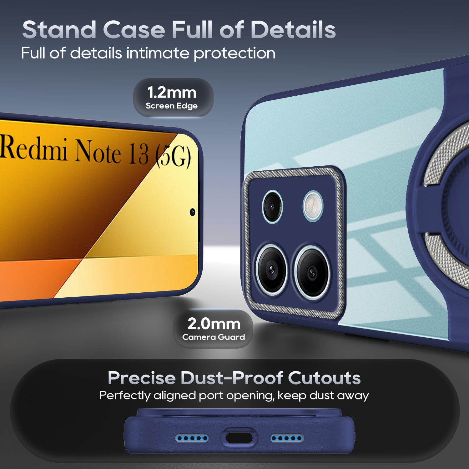 For Xiaomi Redmi Note 13 5G Back Cover Case with stand (Built-in Ring Holder Kickstand | Lifetime Anti Yellow | Camera Protection)