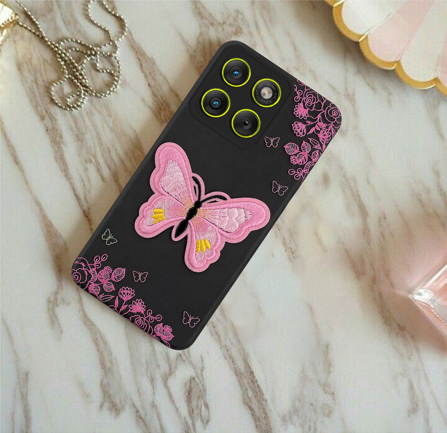 For Motorola Moto Edge 70 Back Cover Case (Soft Butterfly Embroidery | Women Teen Girls | Camera Protection| Matte Silicone)