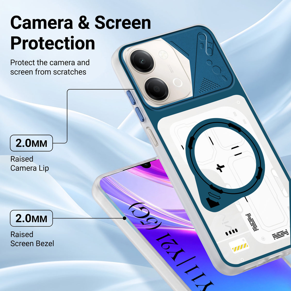 For Vivo Y11 | Vivo Y21 5G Metallic Back Cover Case (Metallic Camera Protection & Buttons | Translucent Milky Shade | Hard Polycarbonate)