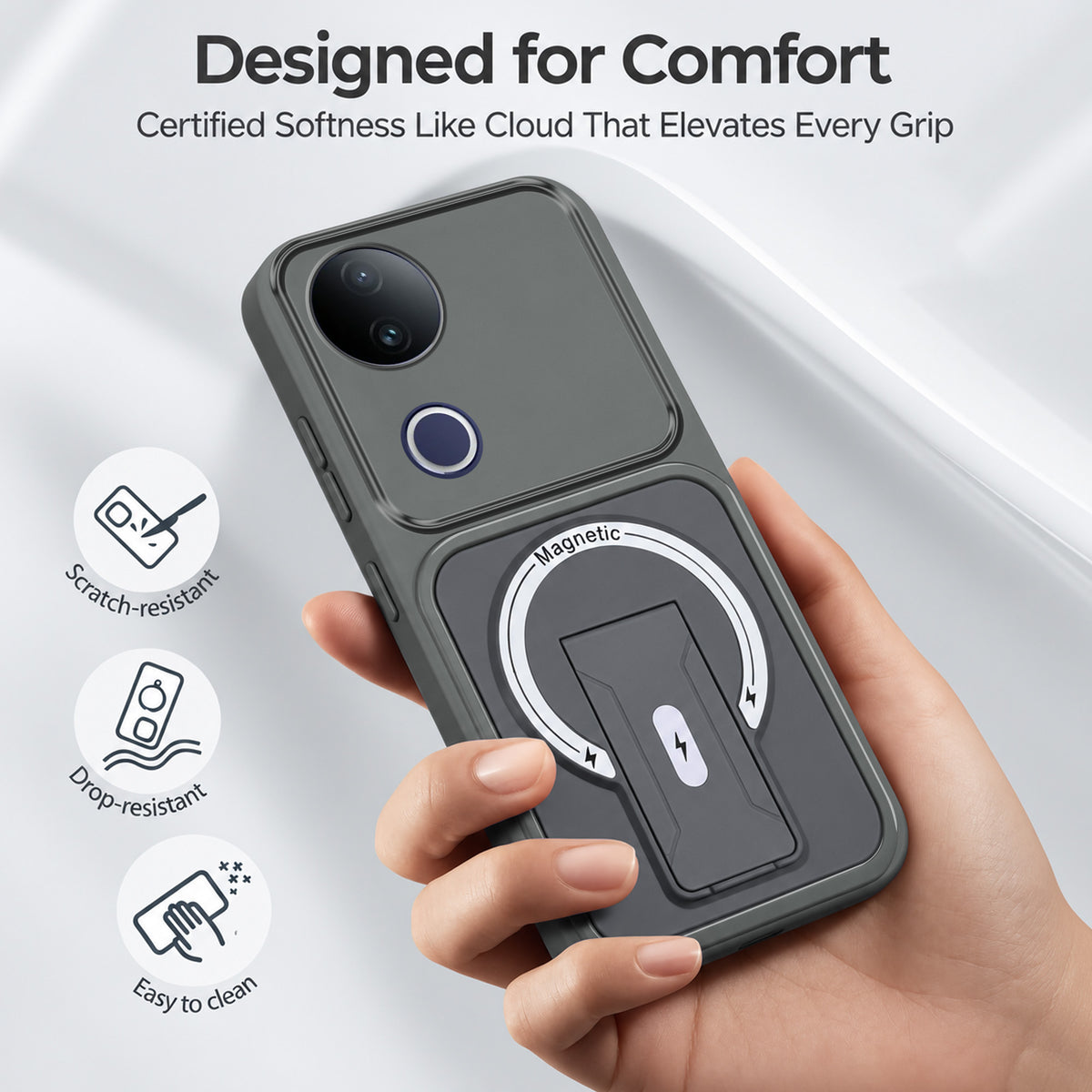 For Vivo T4R Back Case Cover Metallic (Hybrid Armor Kickstand | MagSafe Compatible | Camera Protection Shockproof)
