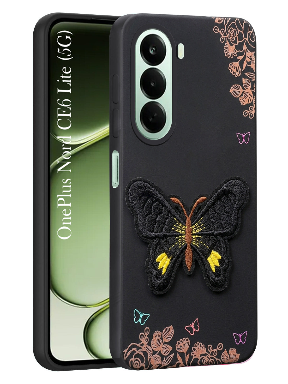 For OnePlus Nord CE 6 Lite Back Cover Case (Soft Butterfly Embroidery | Women Teen Girls | Camera Protection| Matte Silicone)