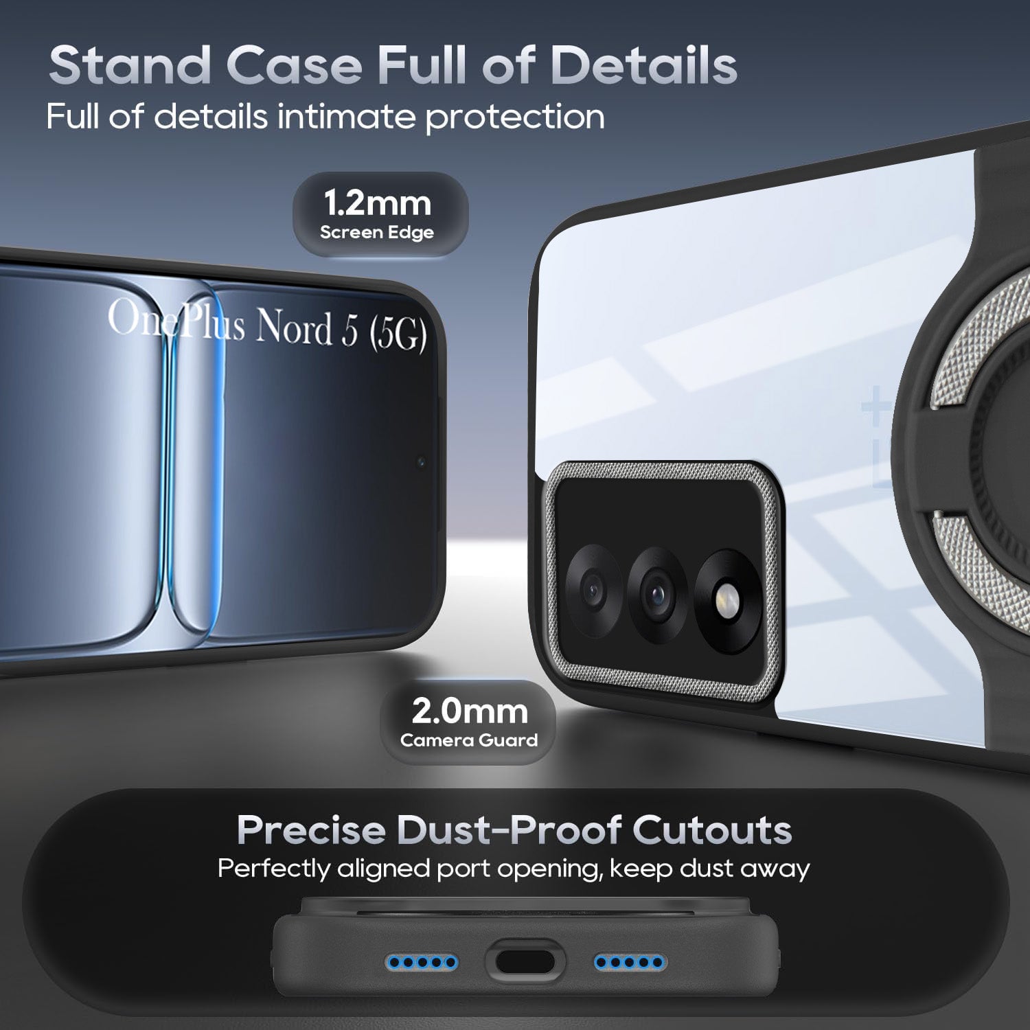 For Oneplus Nord 5 Back Cover Case with stand (Built-in Ring Holder Kickstand | Lifetime Anti Yellow | Camera Protection)