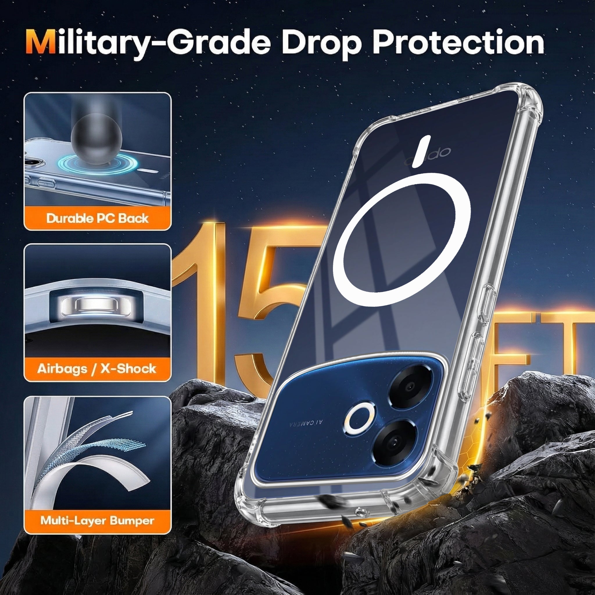 For Oppo F33 Pro 5G Back Cover Shockproof Crystal-Clear (Magsafe Wireless Support | Drop & Camera Protection | Hard Polycarbonate)