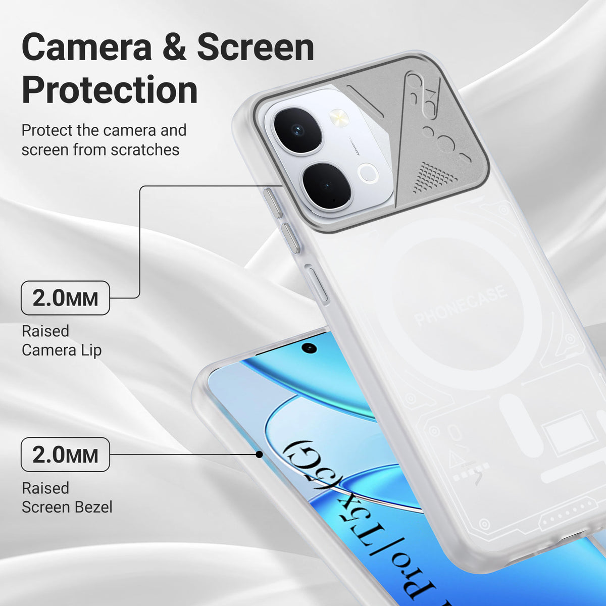 For Vivo Y51 Pro 5G | Vivo T5x Metallic Back Cover Case (Metallic Camera Protection & Buttons | Translucent Milky Shade | Hard Polycarbonate)