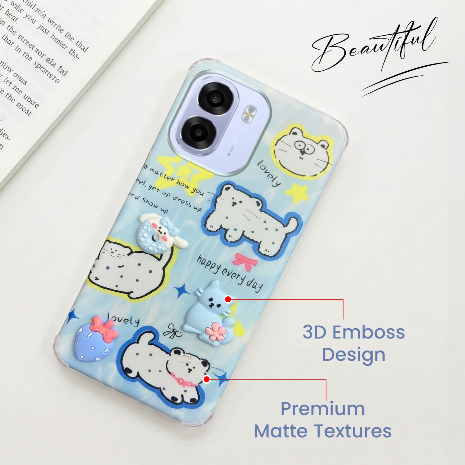For Oppo K14x 5G Back Cover Case (3D Cute Cartoons | Hard Back Side Soft | Matte Premium Finish | HD Printing)