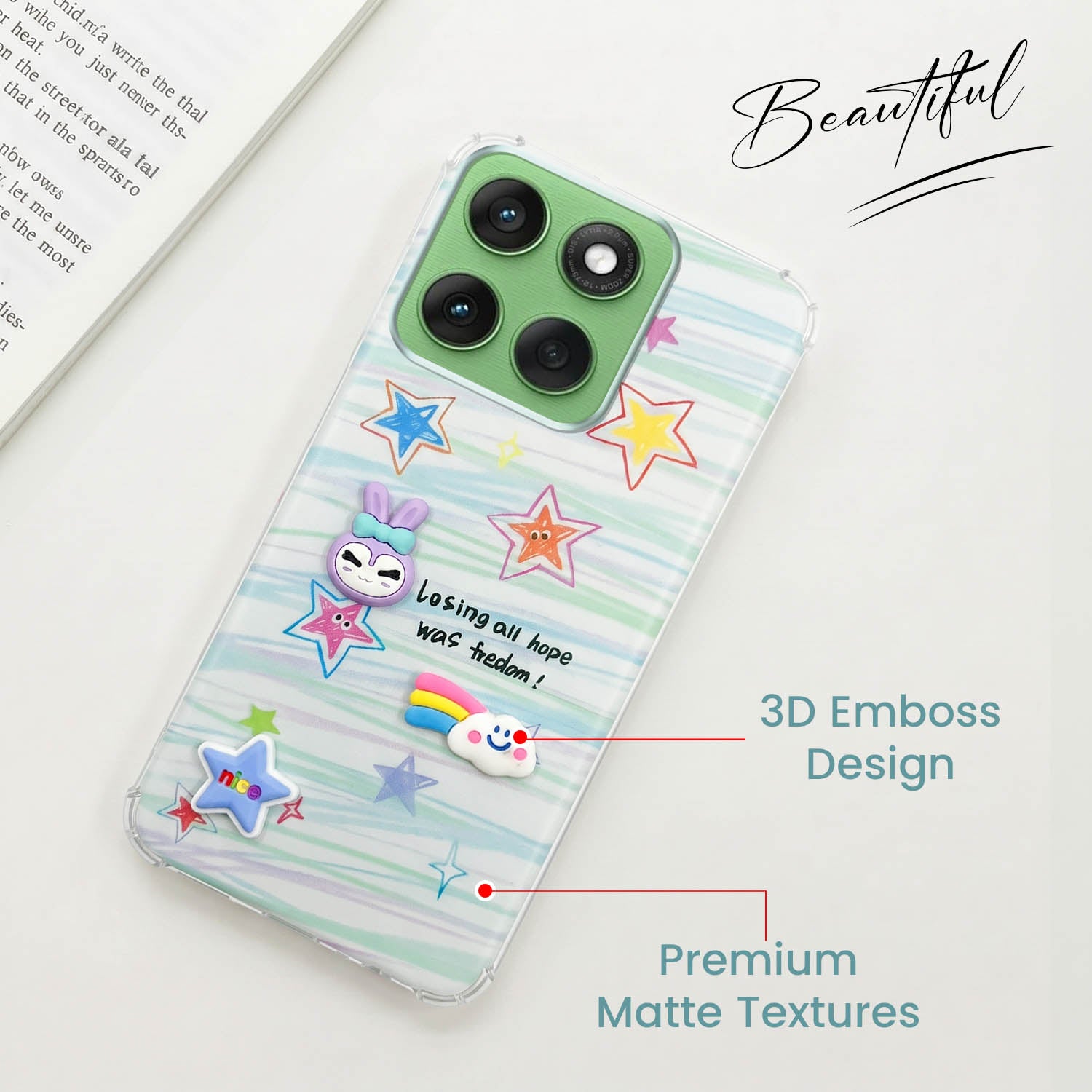 For Motorola Moto Edge 60 Back Cover Case (3D Cute Cartoons | Hard Back Side Soft | Matte Premium Finish | HD Printing)