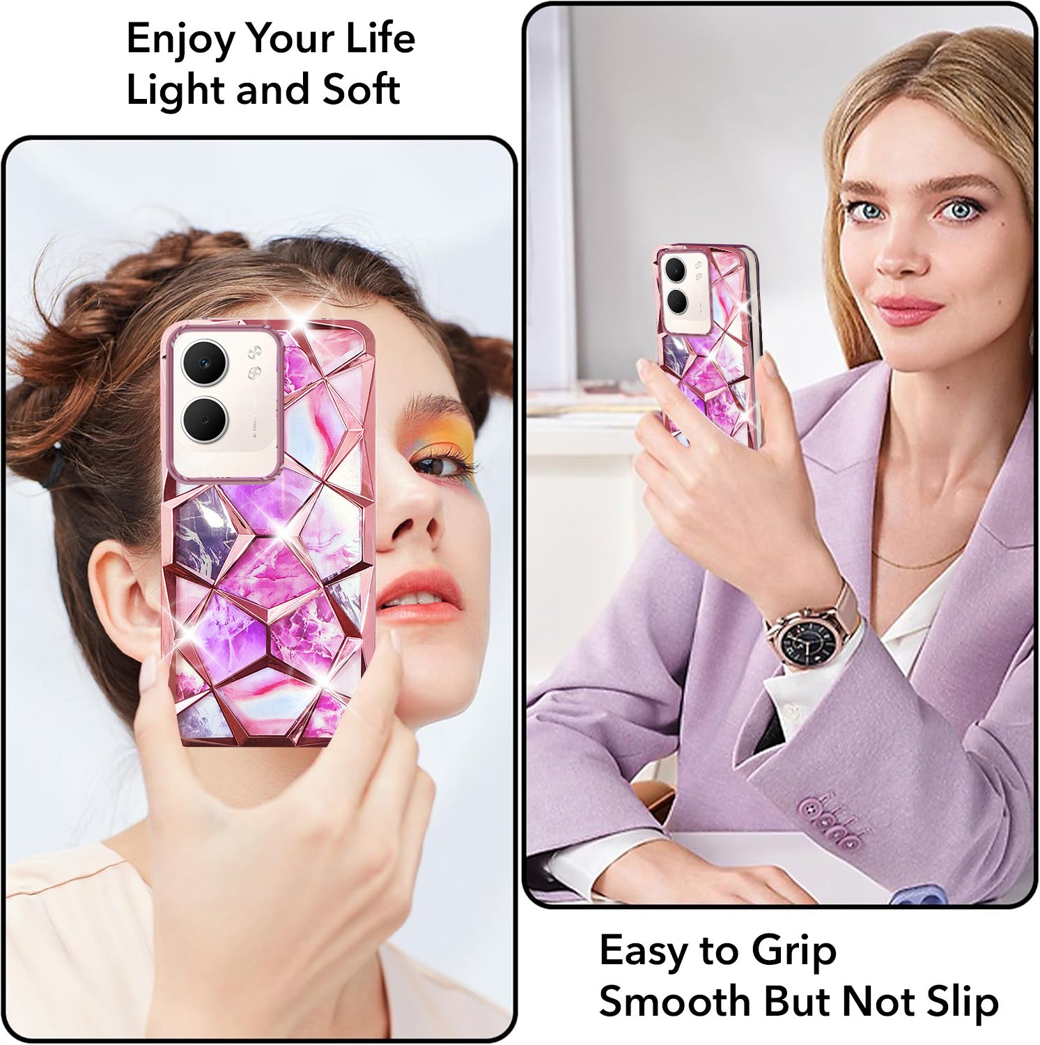 For Oppo A5X 3D Silicone Back Cover Case Compatible (Dual Design Glitter Sparkle and Detachable Diamond Print Case | Soft and Flexible)