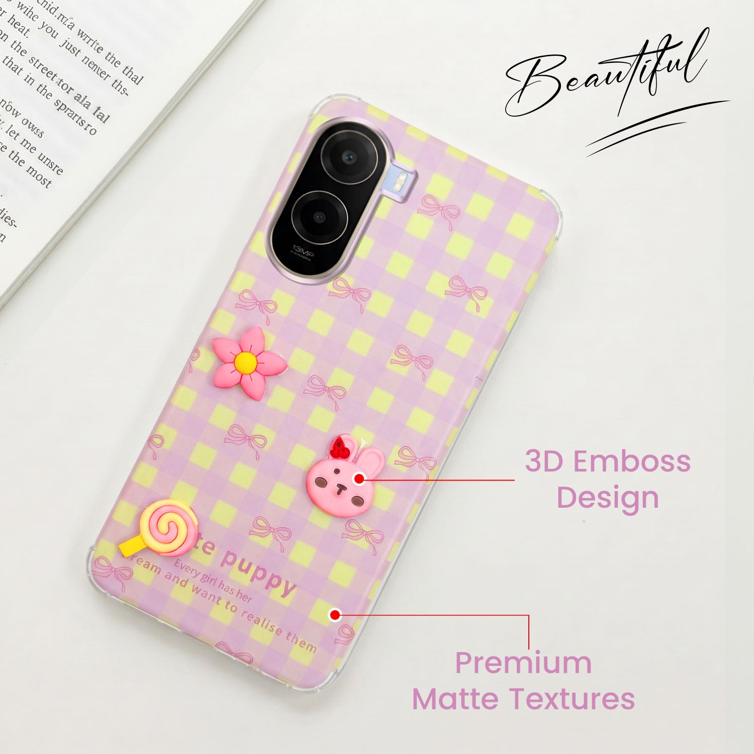 For Poco C85x 5G Back Cover Case (3D Cute Cartoons | Hard Back Side Soft | Matte Premium Finish | HD Printing)