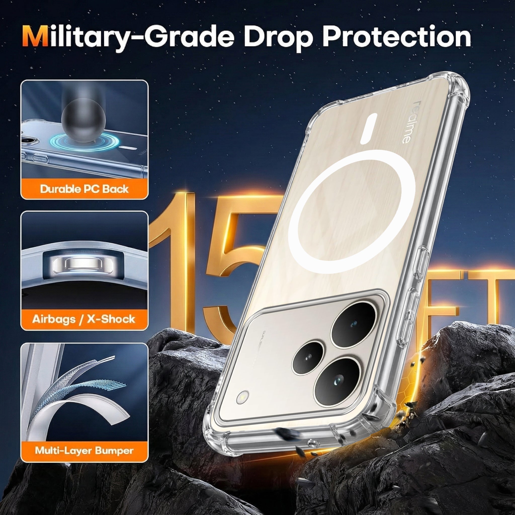 For Realme P4 Back Cover Shockproof Crystal-Clear (Magsafe Wireless Support | Drop & Camera Protection | Hard Polycarbonate)