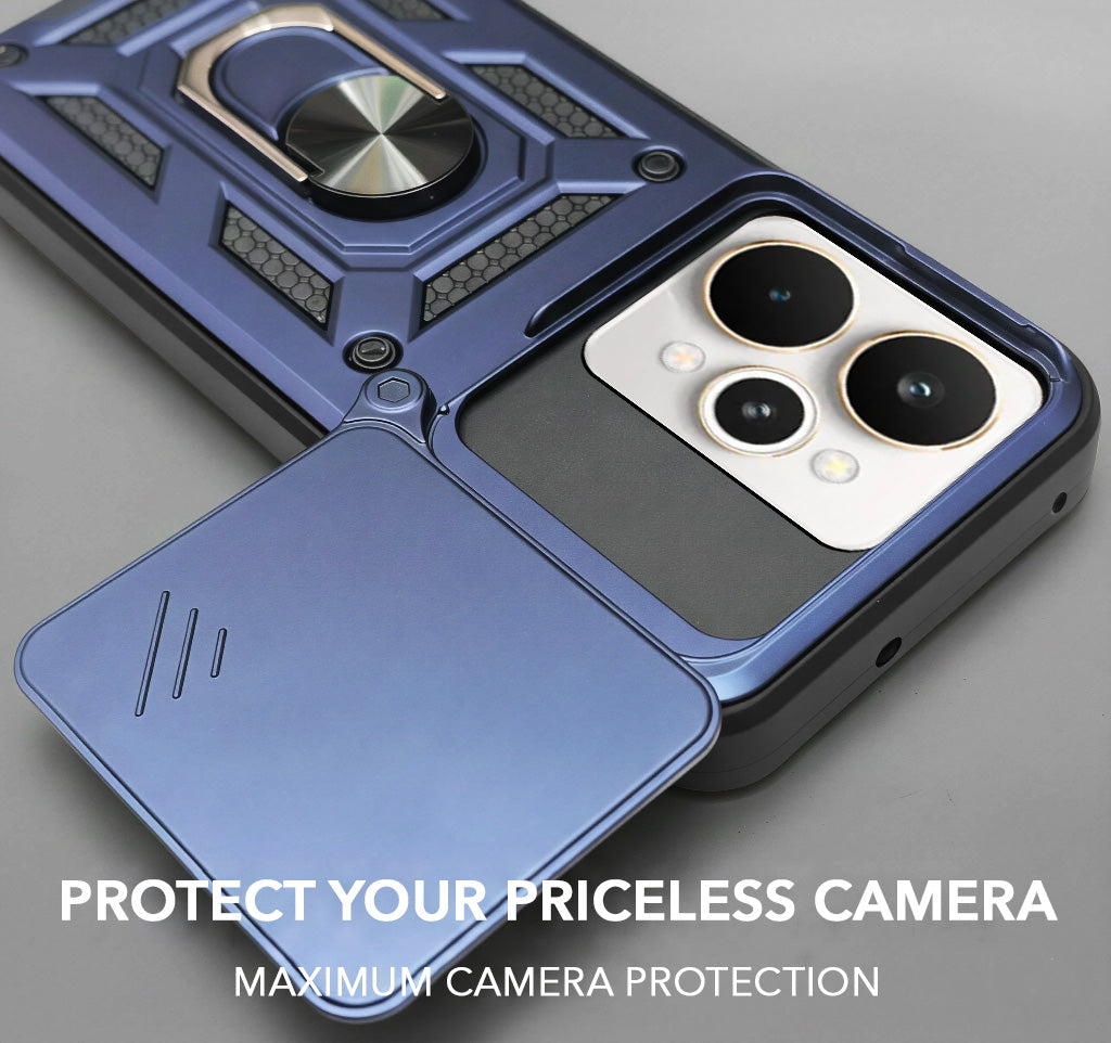 For Realme 15 Back Cover Case (Sliding Shutter Camera Protection | Polycarbonate |Ring Holder Kickstand)