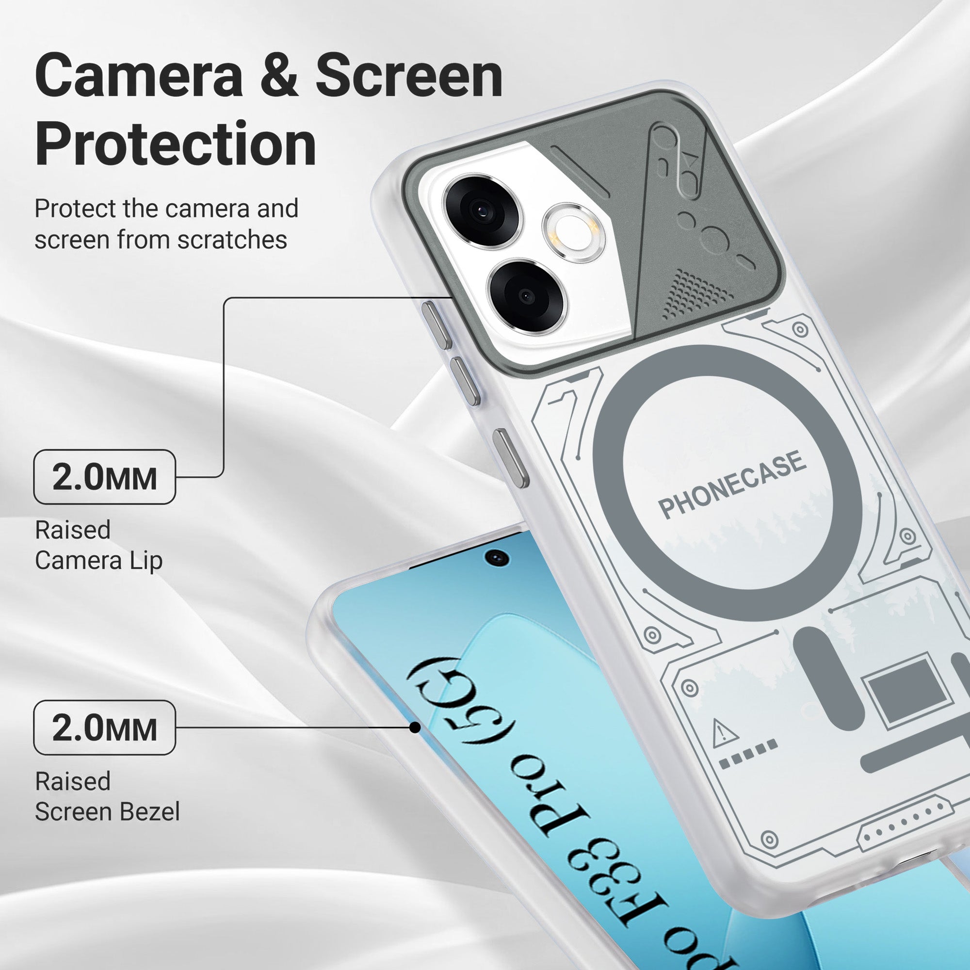 For Oppo F33 Pro 5G Metallic Back Cover Case (Metallic Camera Protection & Buttons | Translucent Milky Shade | Hard Polycarbonate)