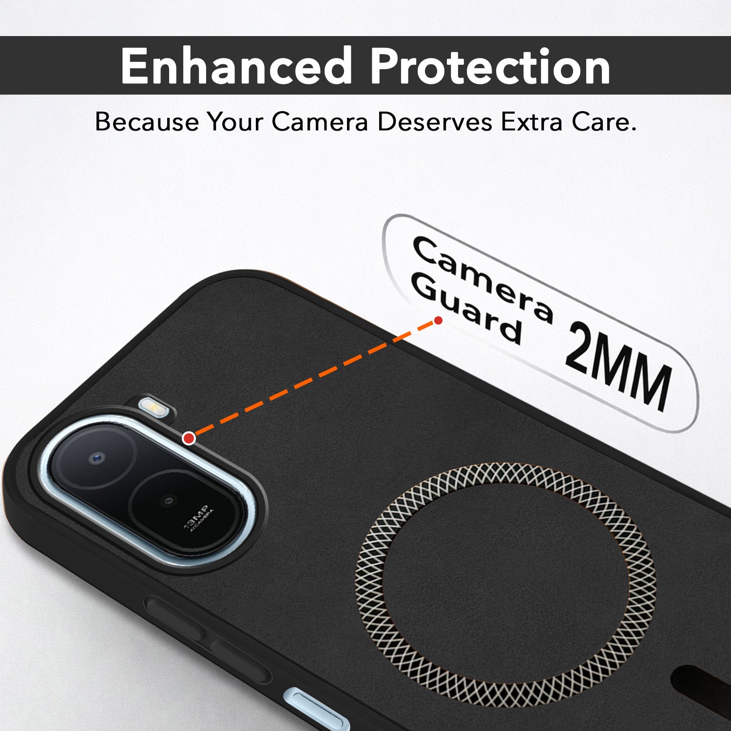 For Redmi A7 Pro 5G Back Cover Case Leather Finish (MagSafe Compatible Wireless Charging | Soft Touch | Camera Bump Protection)