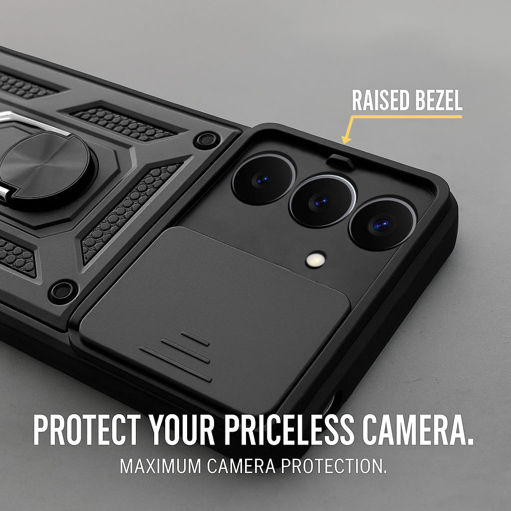 For Samsung Galaxy S26 5G Back Cover Case Hybrid Armor (Sliding Shutter Camera Protection | Polycarbonate |Ring Holder Kickstand)