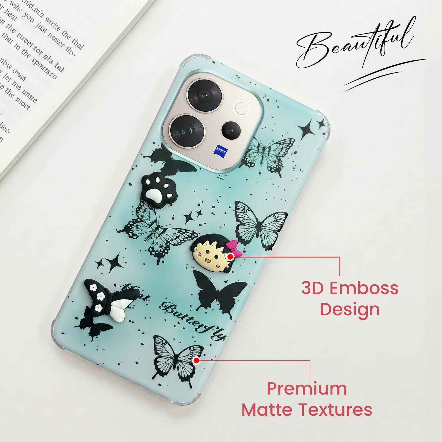 For Vivo V70 | Vivo V70 Elite 5G Back Cover Case (3D Cute Cartoons | Hard Back Side Soft | Matte Premium Finish | HD Printing)
