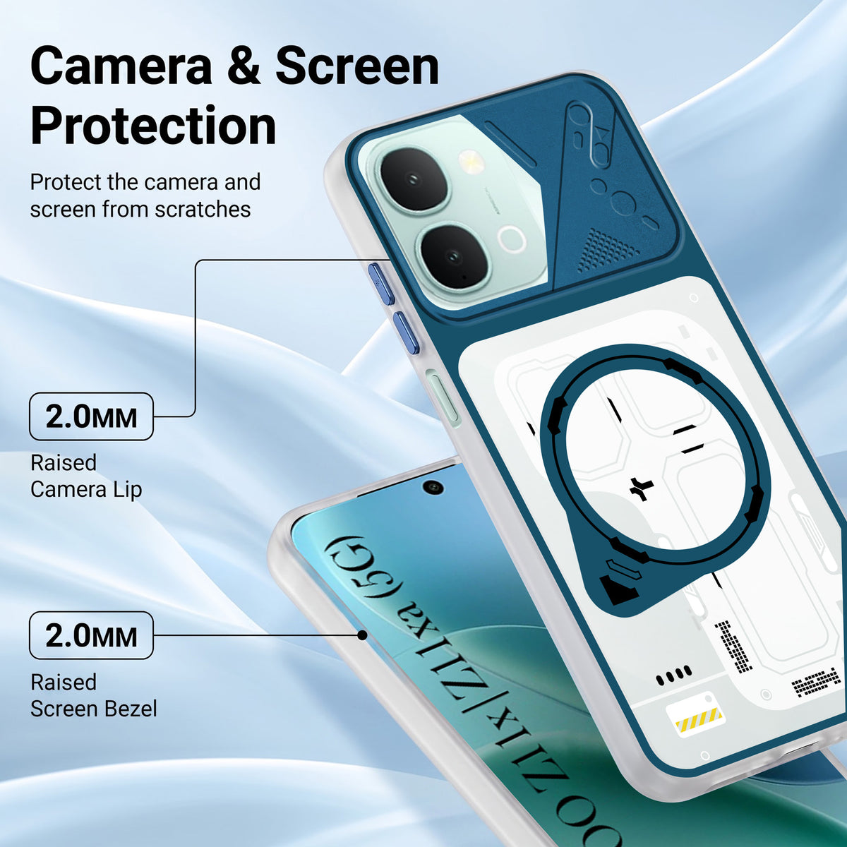 For Vivo iQOO Z11x 5G | Vivo iQOO Z11xa Metallic Back Cover Case (Metallic Camera Protection & Buttons | Translucent Milky Shade | Hard Polycarbonate)
