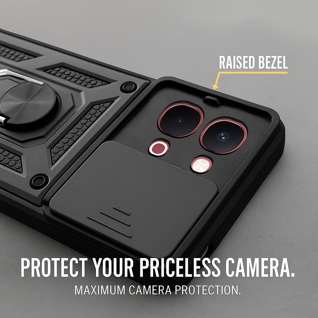 For Vivo Y31T 5G Back Cover Case Hybrid Armor (Sliding Shutter Camera Protection | Polycarbonate |Ring Holder Kickstand)