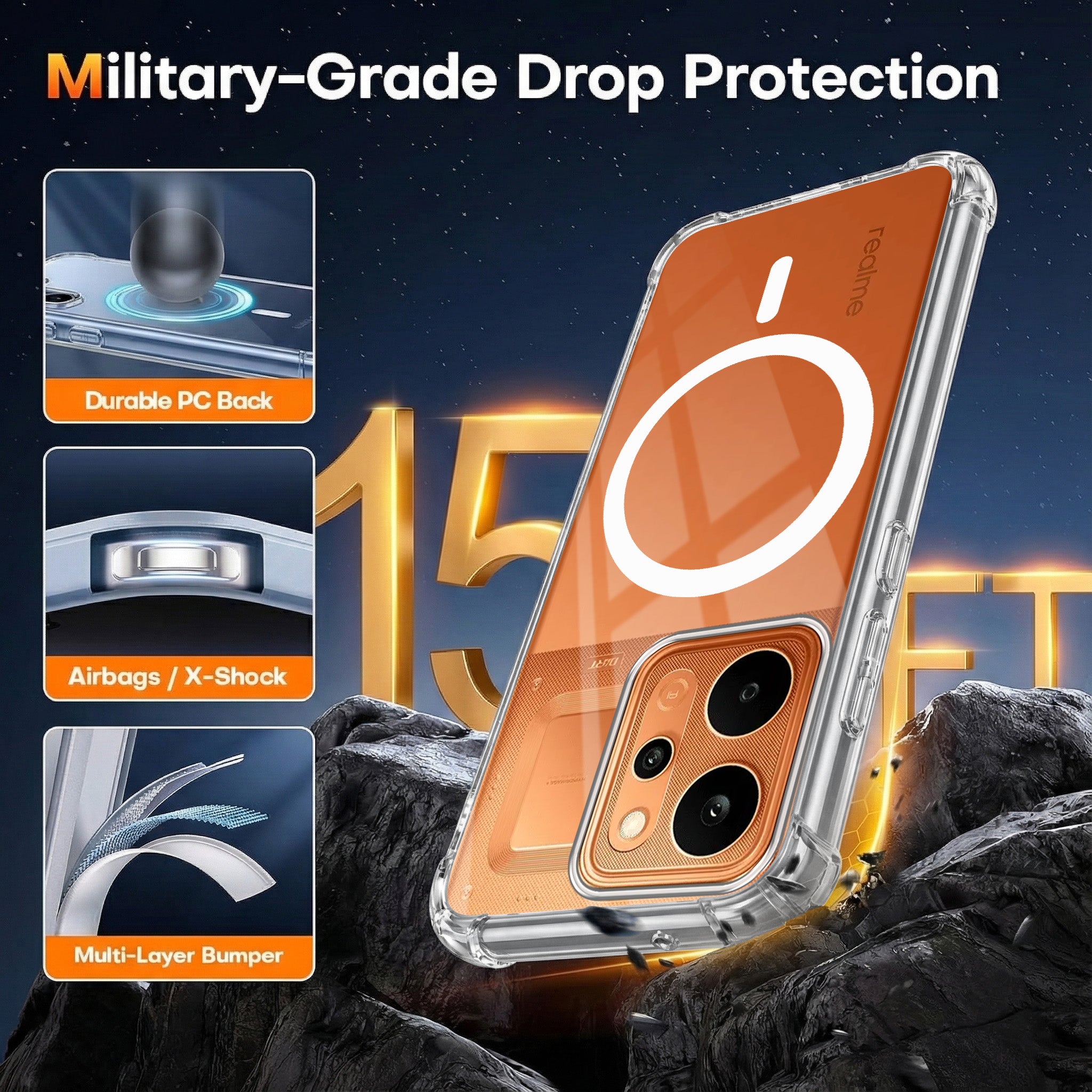 For Realme P4 Power 5G | Realme Narzo Power Back Cover Shockproof Crystal-Clear (Magsafe Wireless Support | Drop & Camera Protection | Hard Polycarbonate)
