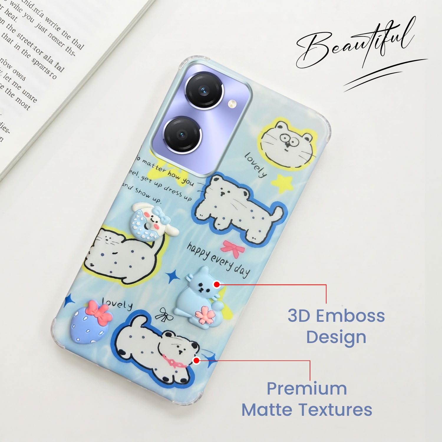 For Vivo Y28s 5G | Vivo T3 Lite 5G Back Cover Case (3D Cute Cartoons | Hard Back Side Soft | Matte Premium Finish | HD Printing)