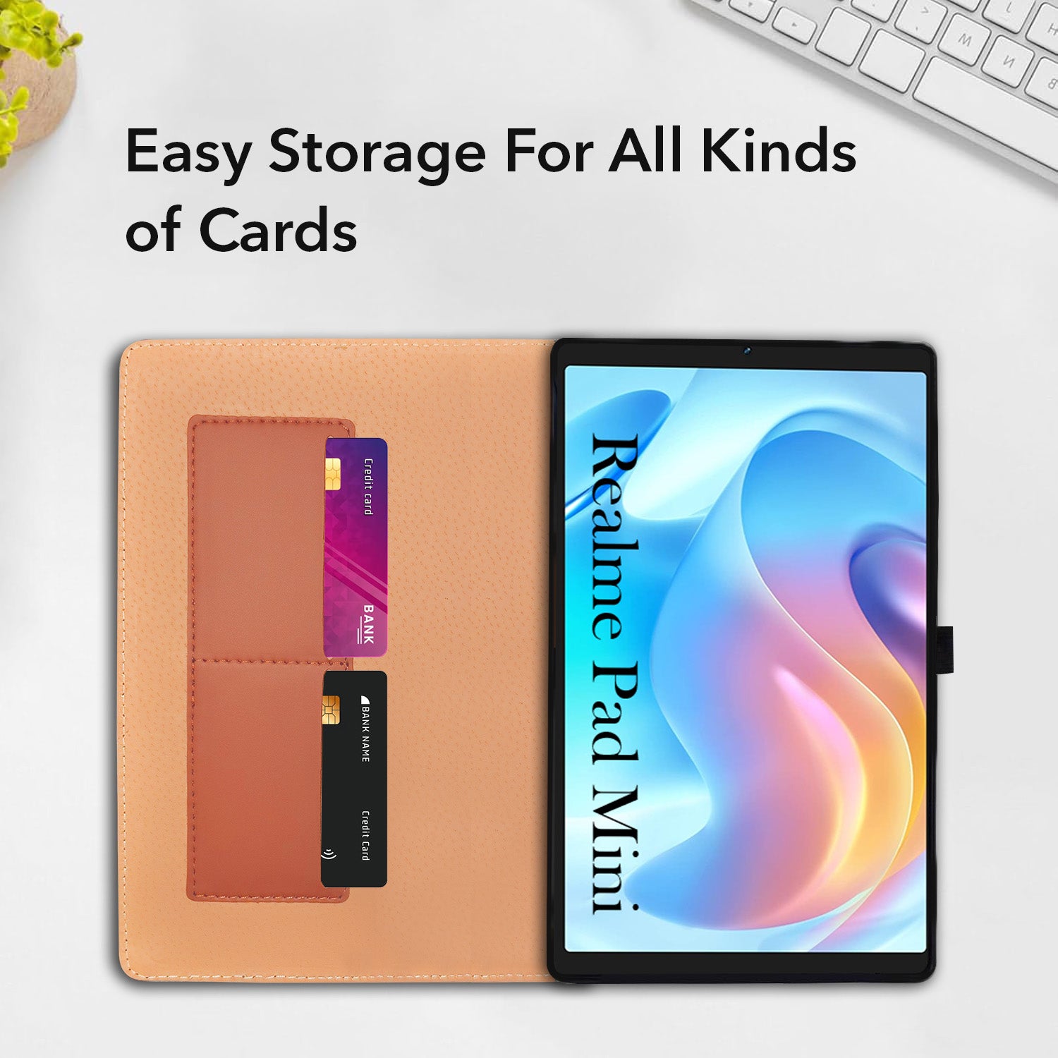 For Realme Pad Mini 8.7 Inch RMP2105/2106 Flip Cover Folio Cover (PU Matte Leather | Multi-Angle Smart Stand | Card Storage Slots | Silicone Back Pouch)