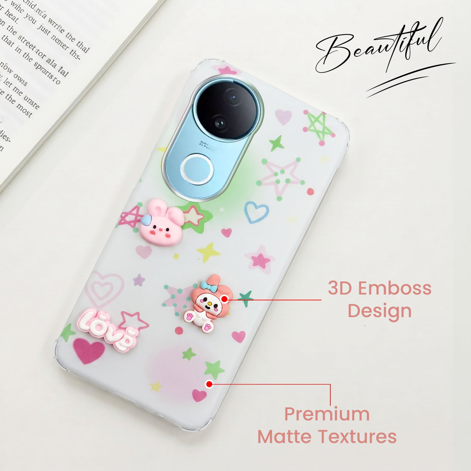 For Vivo iQOO Z10R Back Cover Case (3D Cute Cartoons | Hard Back Side Soft | Matte Premium Finish | HD Printing)