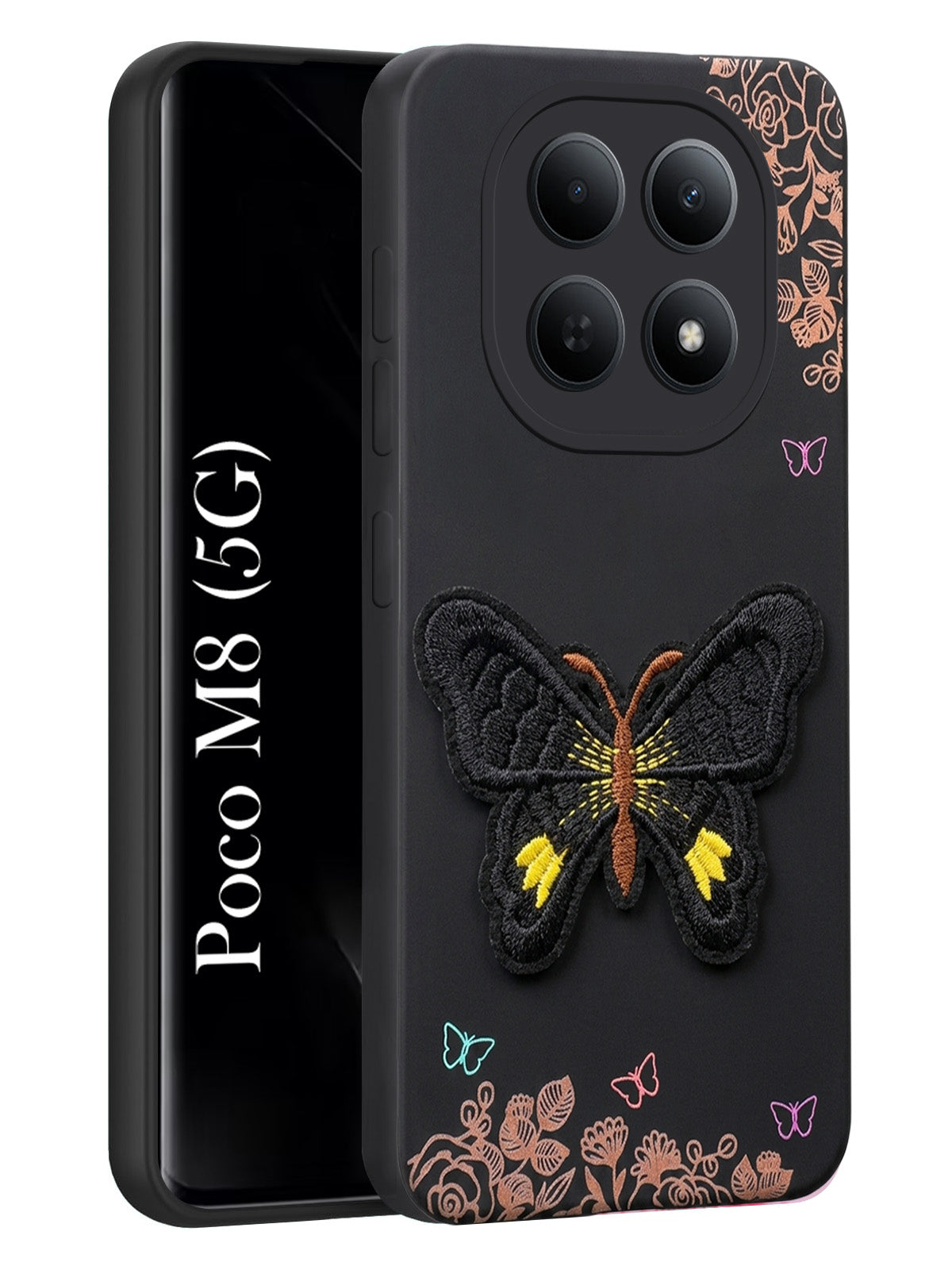For Poco M8 5G Back Cover Case (Soft Butterfly Embroidery | Women Teen Girls | Camera Protection| Matte Silicone)