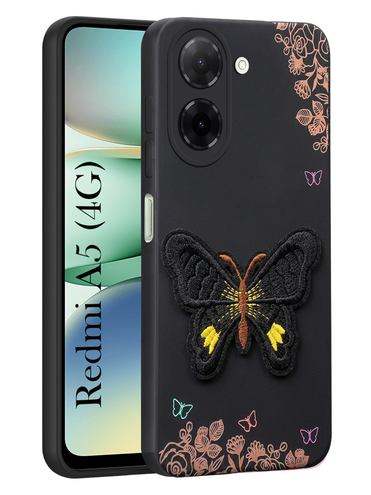 For Redmi A5 4G Back Cover Case (Soft Butterfly Embroidery | Women Teen Girls | Camera Protection| Matte Silicone)